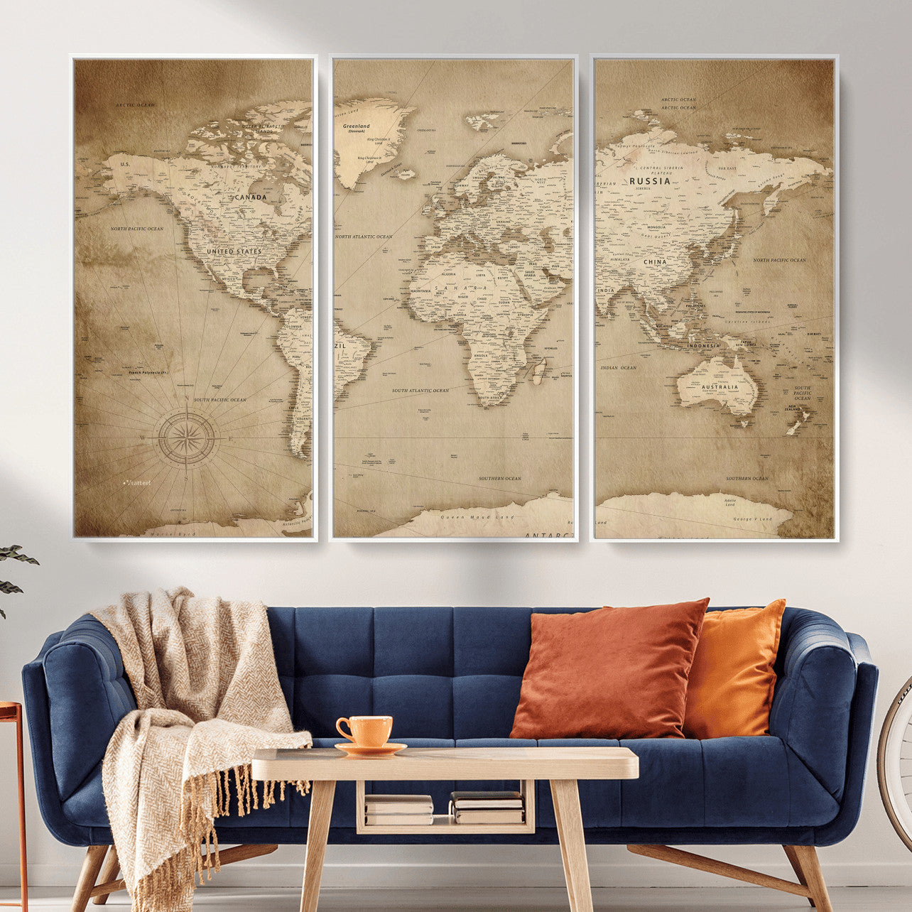 34795134-MGV-CV-36X24 - World Map Wall Art Canvas Print, Modern Decorative Framed Map Artwork Prints for Living Room, Office, Bedroom Wall Decor