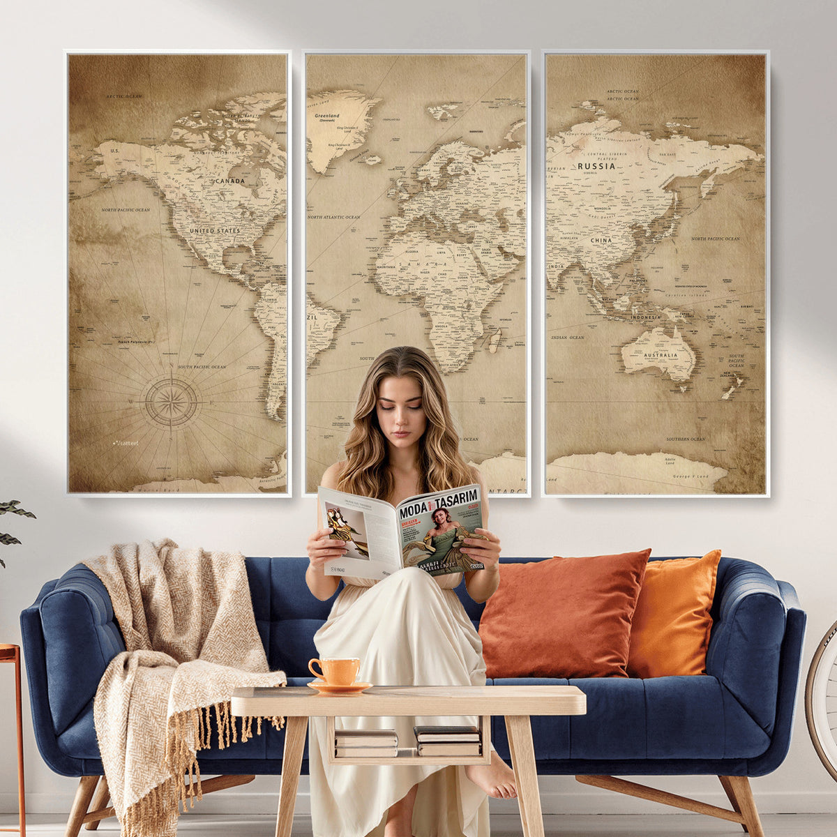 34795134-MGV-CV-36X24 - World Map Wall Art Canvas Print, Modern Decorative Framed Map Artwork Prints for Living Room, Office, Bedroom Wall Decor