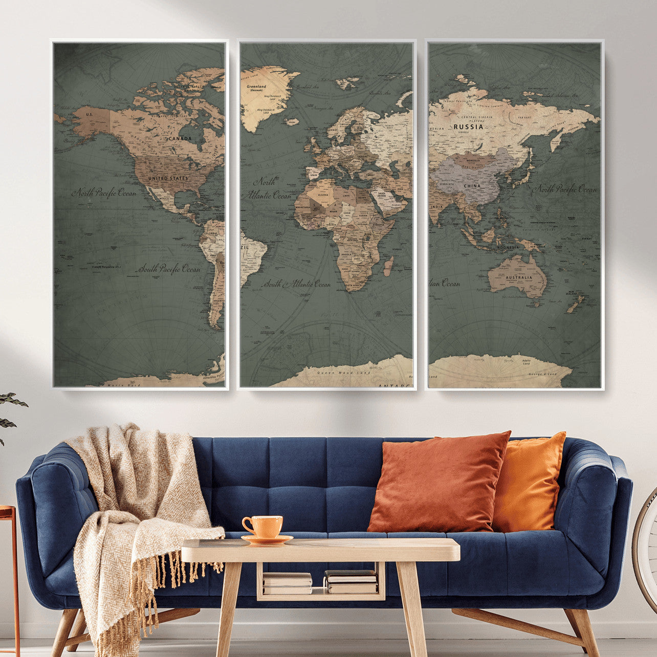 84619399-MGV-CV-36X24 - World Map Wall Art Canvas Print, Modern Decorative Framed Map Artwork Prints for Living Room, Office, Bedroom Wall Decor