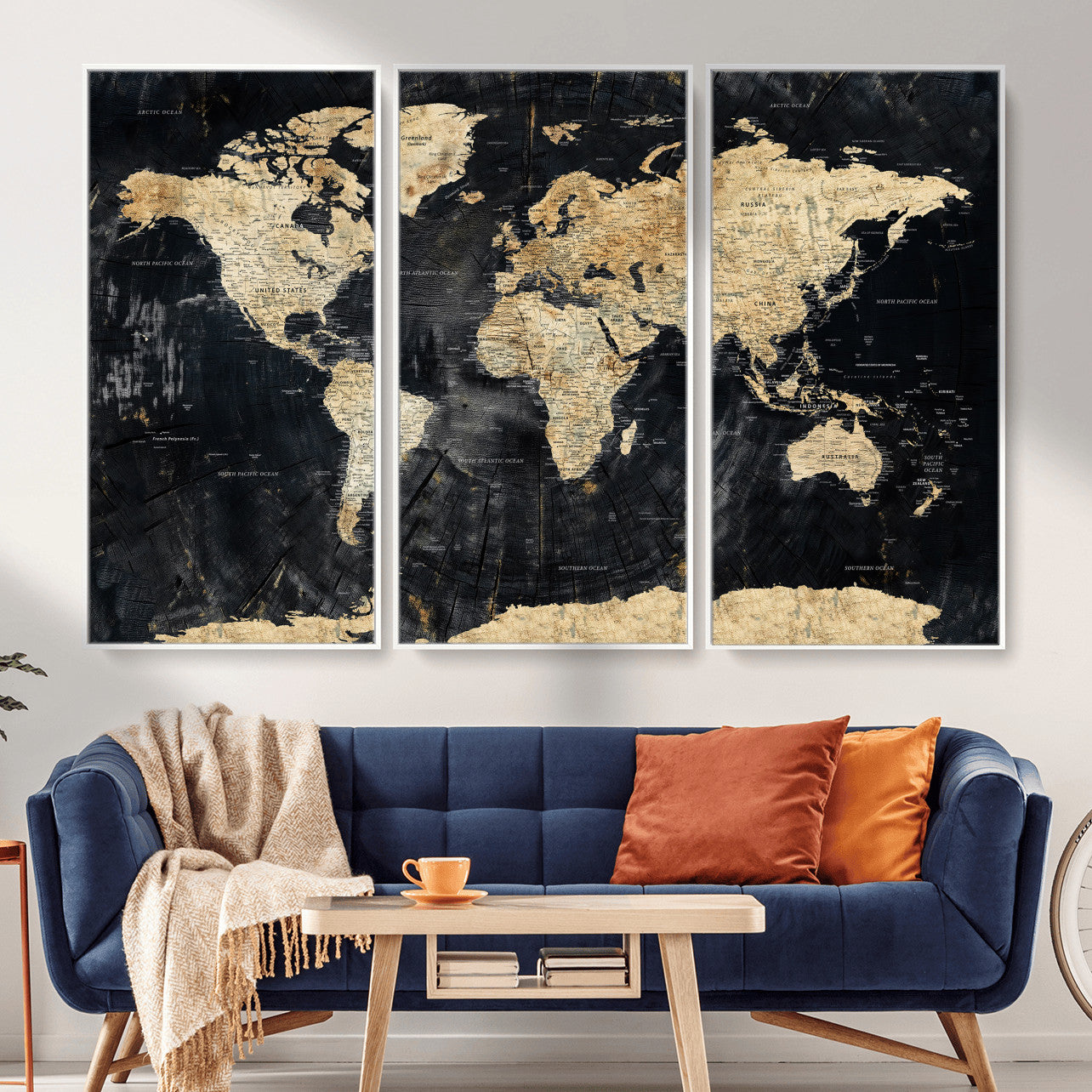 45535041-MGV-CV-36X24 - World Map Wall Art Canvas Print, Modern Decorative Framed Map Artwork Prints for Living Room, Office, Bedroom Wall Decor