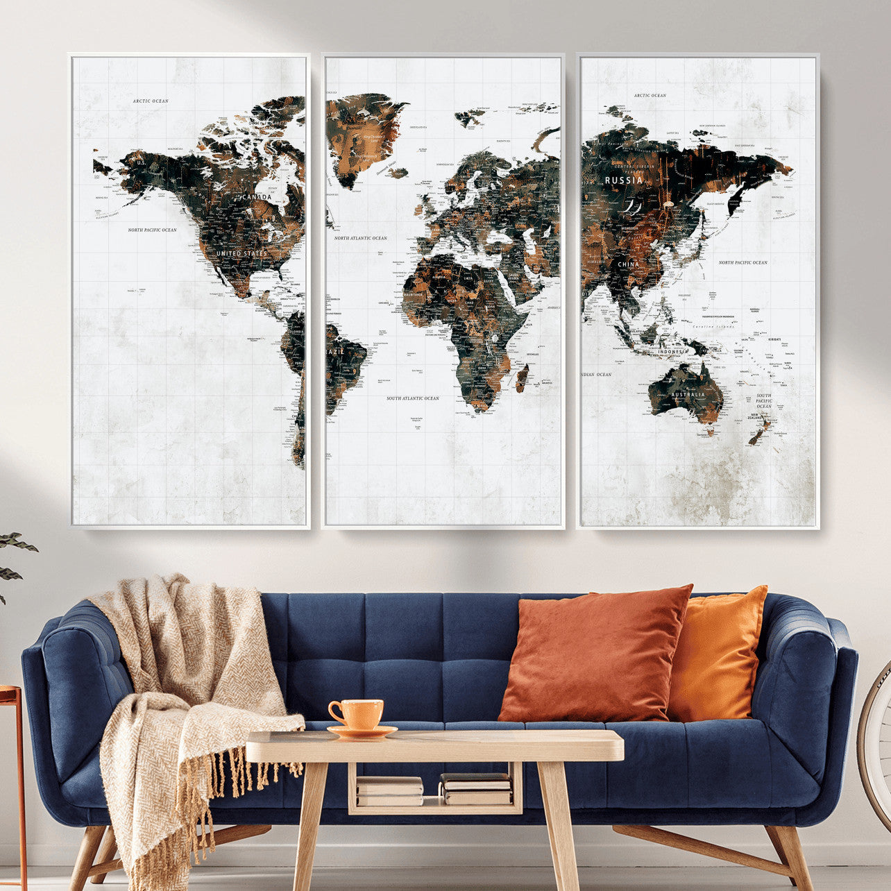 60008766-MGV-CV-36X24 - World Map Wall Art Canvas Print, Modern Decorative Framed Map Artwork Prints for Living Room, Office, Bedroom Wall Decor