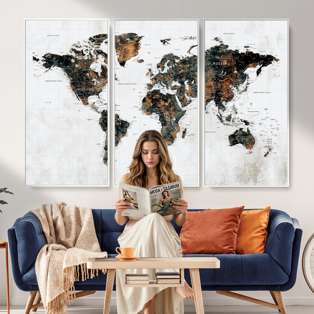 60008766-MGV-CV-36X24 - Large World Map Canvas Print – Framed Travel Map Wall Art