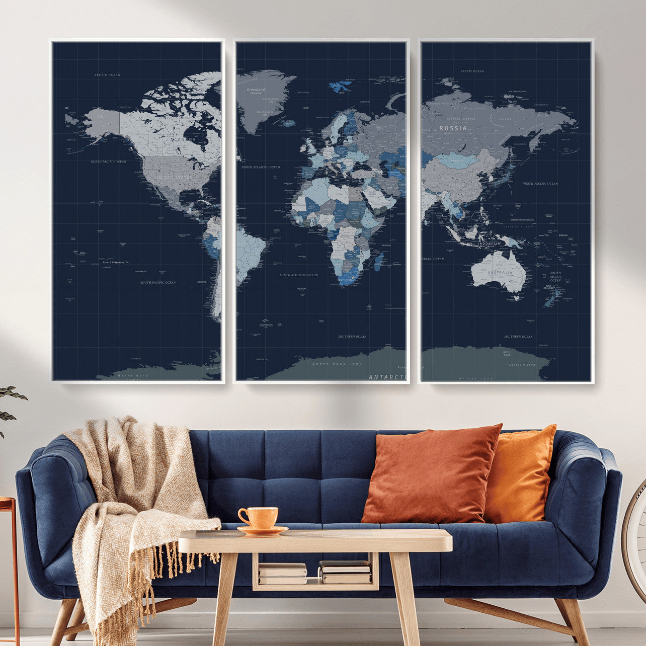 17712680-MGV-CV-36X24 - World Map Wall Art Canvas Print, Modern Decorative Framed Map Artwork Prints for Living Room, Office, Bedroom Wall Decor