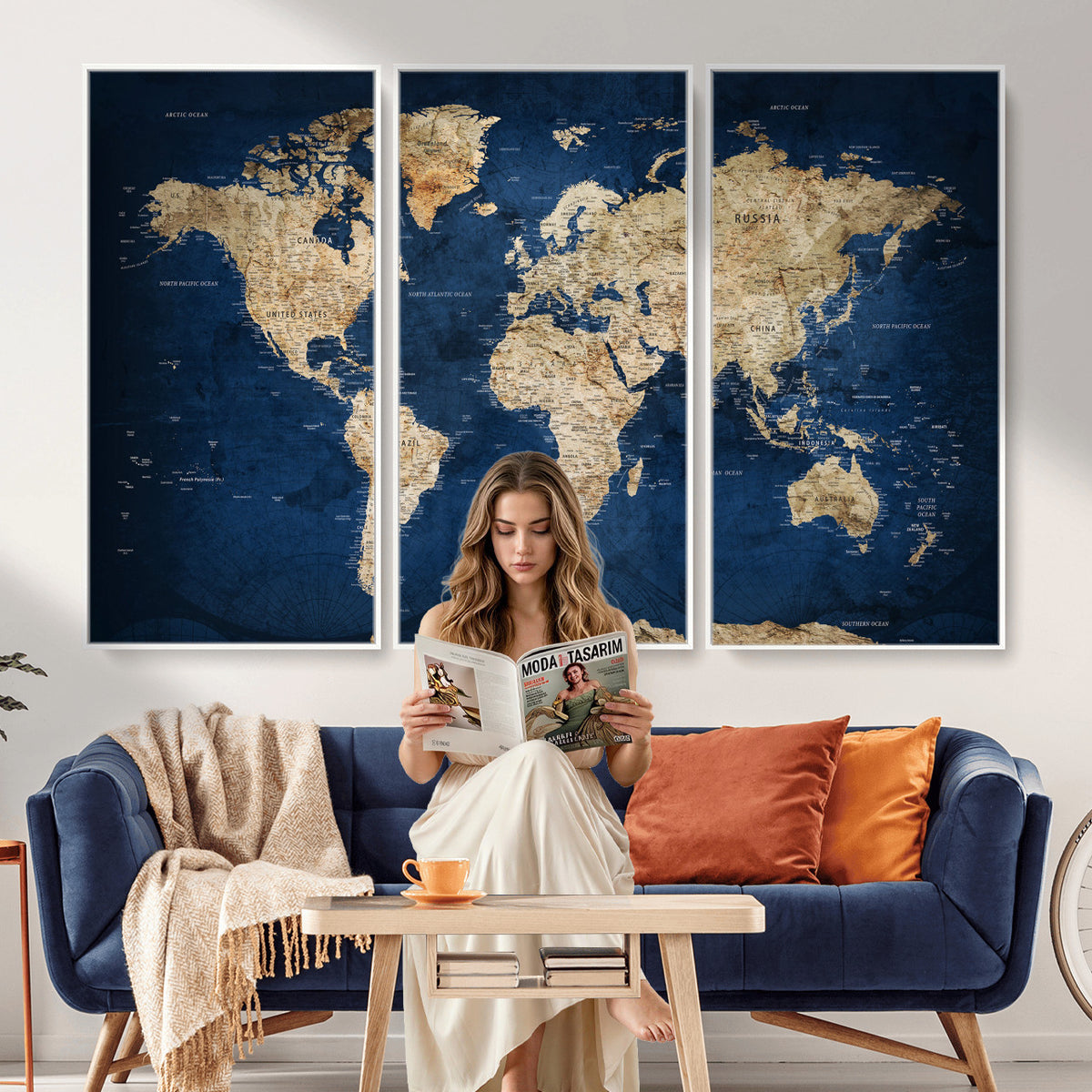 57503519-MGV-CV-36X24 - World Map Canvas Print – Framed Travel Map Wall Art for