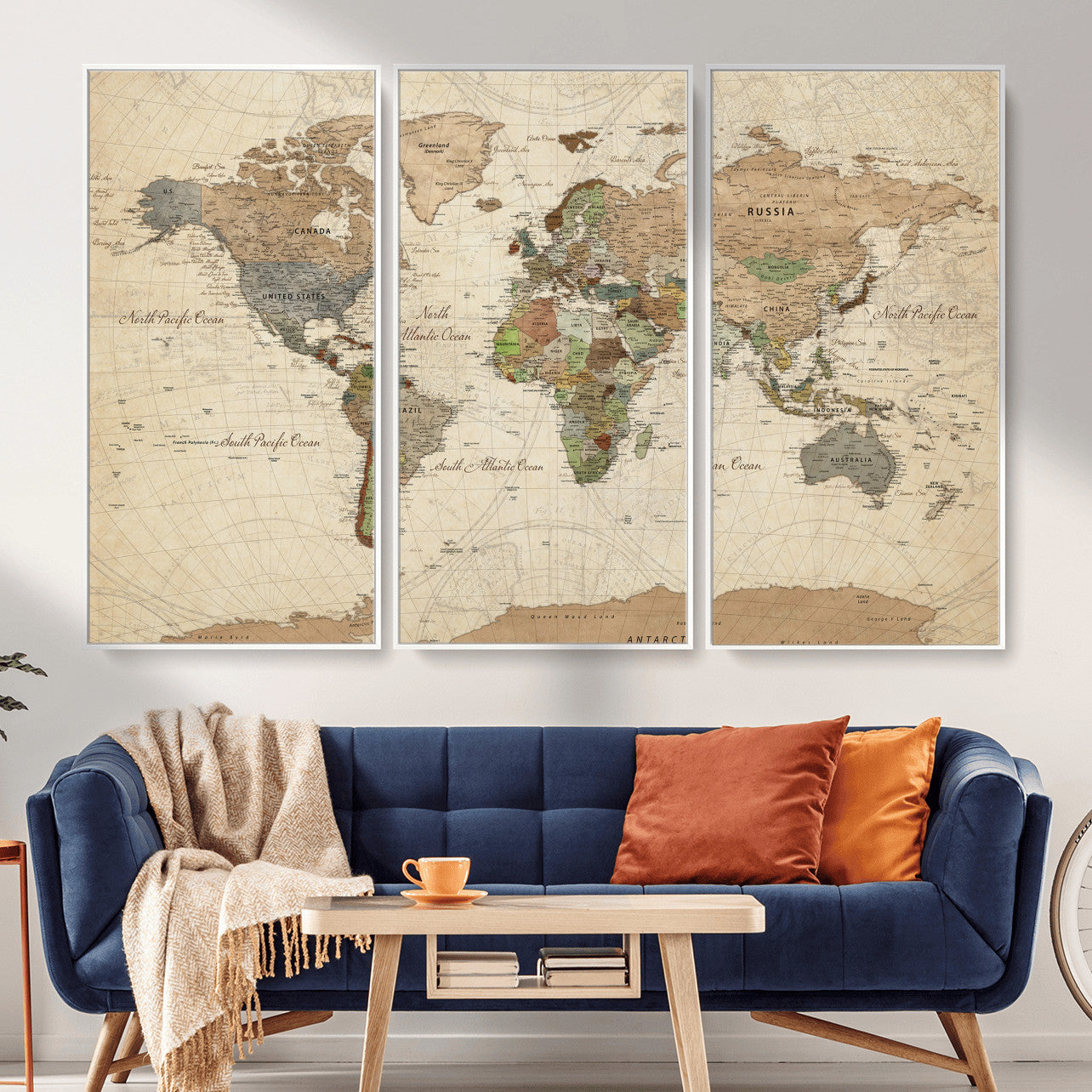 36735609-MGV-CV-36X24 - World Map Wall Art Canvas Print, Modern Decorative Framed Map Artwork Prints for Living Room, Office, Bedroom Wall Decor