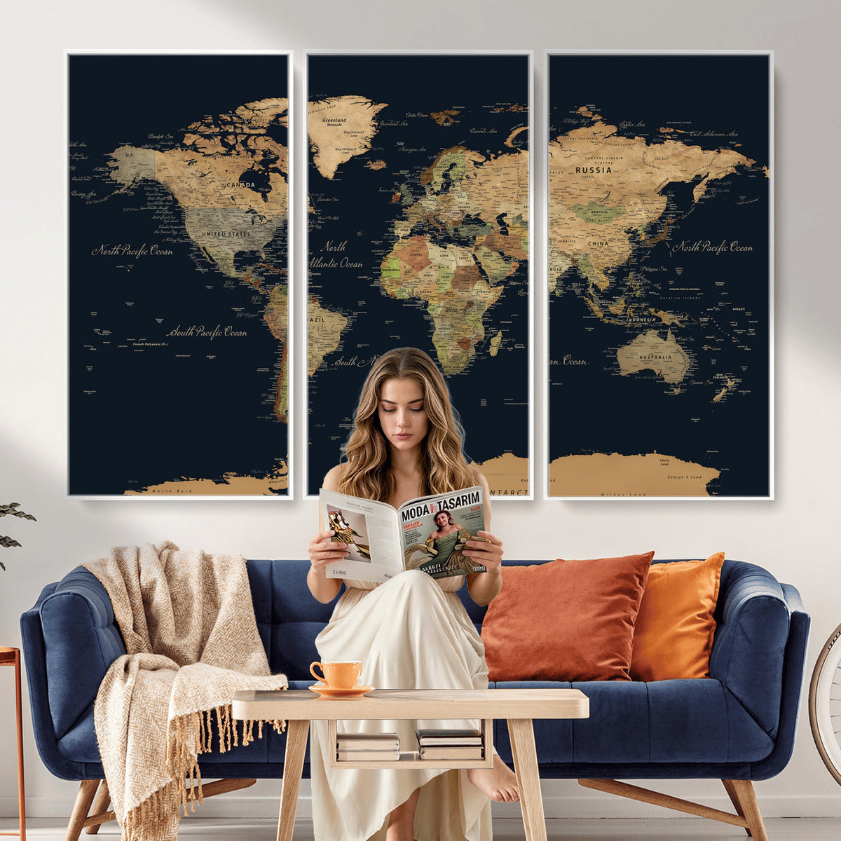 94449133-MGV-CV-36X24 - Vintage World Map Canvas on the Dark Background Wall Art