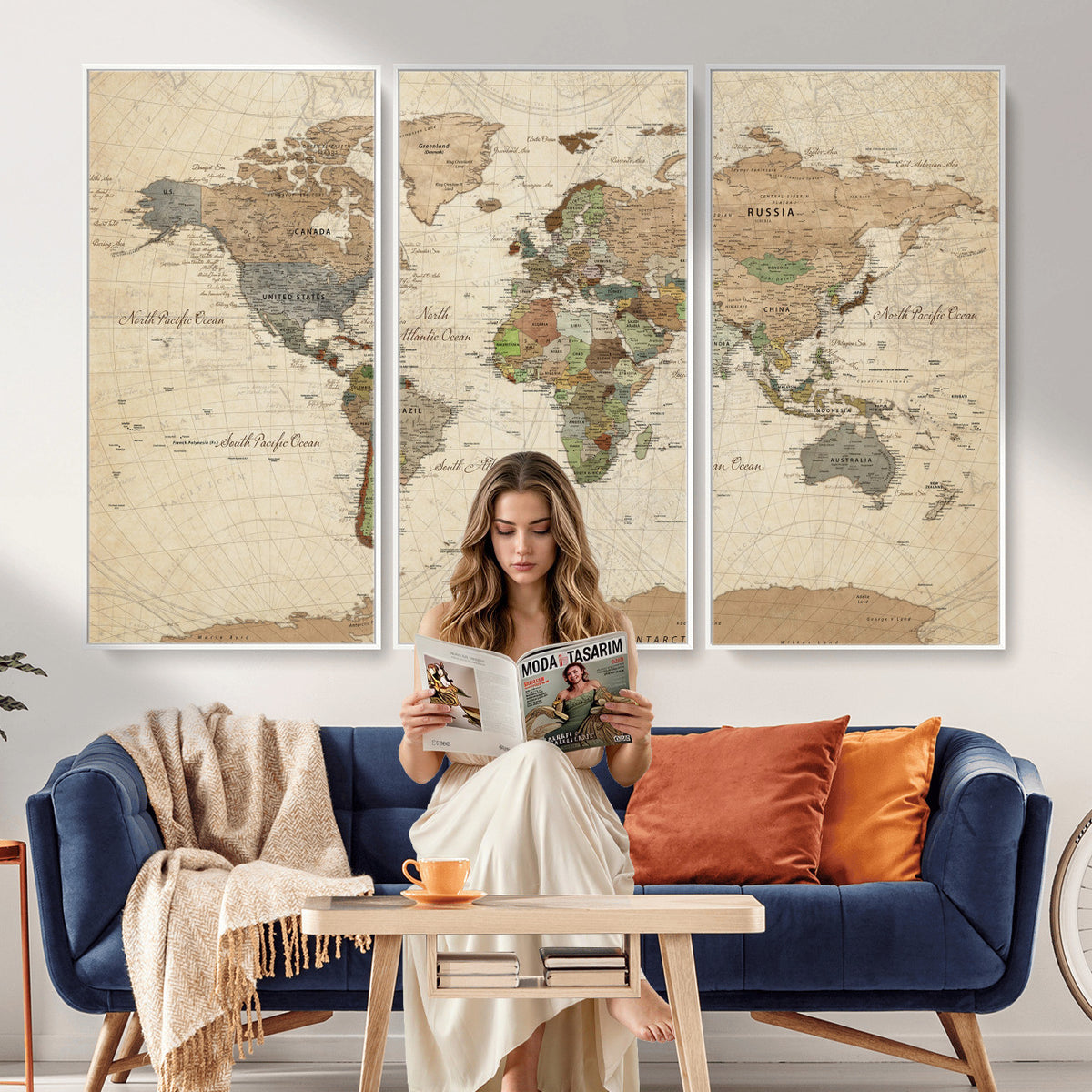 16856902-MGV-CV-36X24 - Vintage World Map Canvas Wall Art - Rustic Grunge Texture