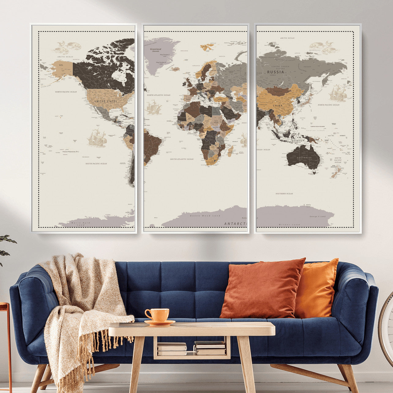 58777746-MGV-CV-36X24 - World Map Wall Art Canvas Print, Modern Decorative Framed Map Artwork Prints for Living Room, Office, Bedroom Wall Decor