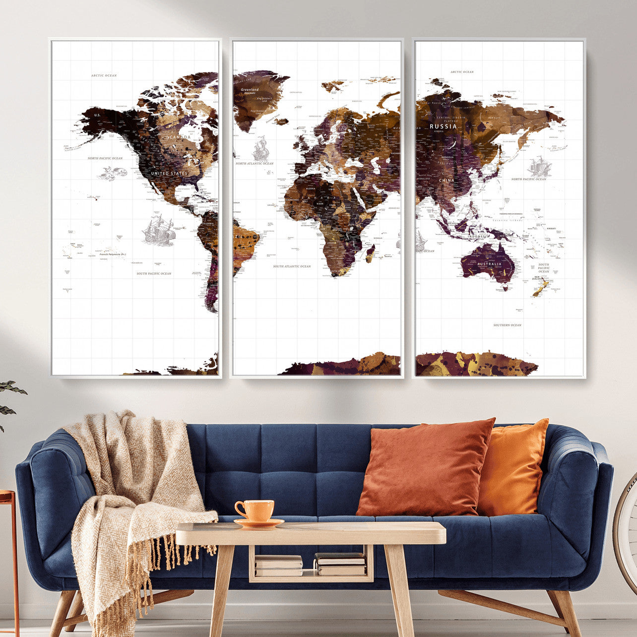 34792695-MGV-CV-36X24 - World Map Wall Art Canvas Print, Modern Decorative Framed Map Artwork Prints for Living Room, Office, Bedroom Wall Decor