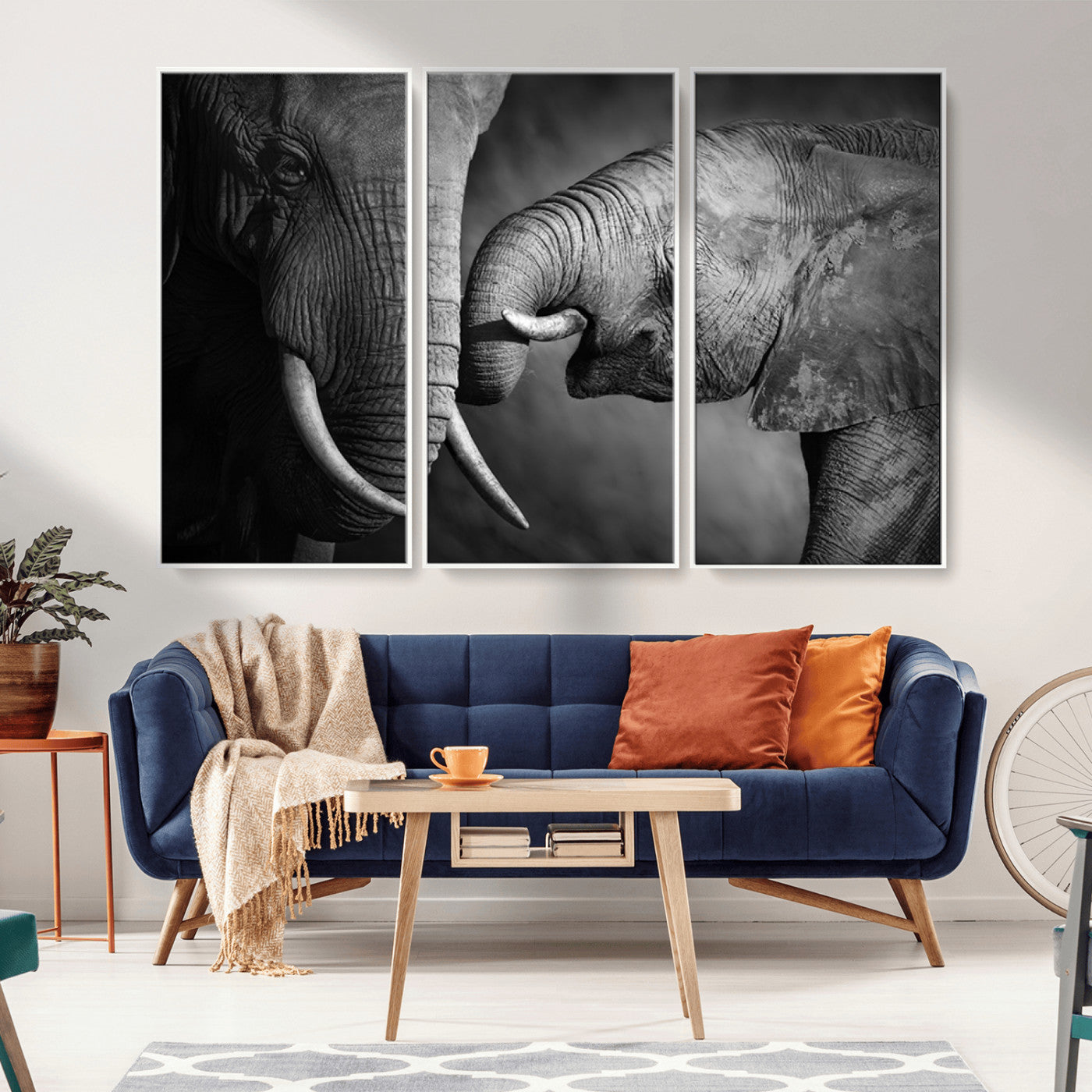MGV-FC-48X32-3P - Elephant Family Wall Art Canvas, Framed Elephant Family Canvas Print