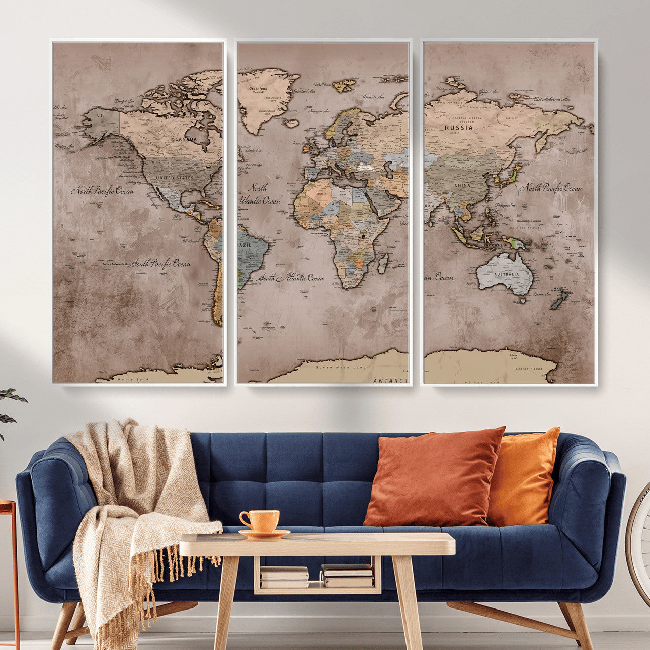 91471273-MGV-CV-36X24 - World Map Wall Art Canvas Print, Modern Decorative Framed Map Artwork Prints for Living Room, Office, Bedroom Wall Decor