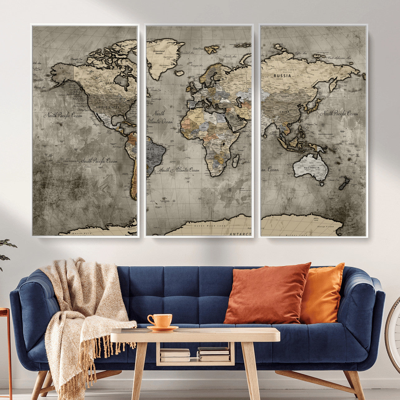 85218700-MGV-CV-36X24 - World Map Wall Art Canvas Print, Modern Decorative Framed Map Artwork Prints for Living Room, Office, Bedroom Wall Decor