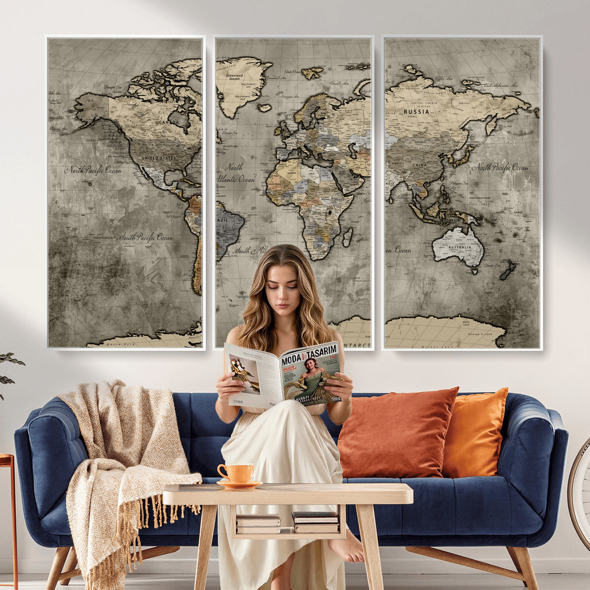 85218700-MGV-CV-36X24 - World Map Canvas Print, Detailed Map of the World Wall Art