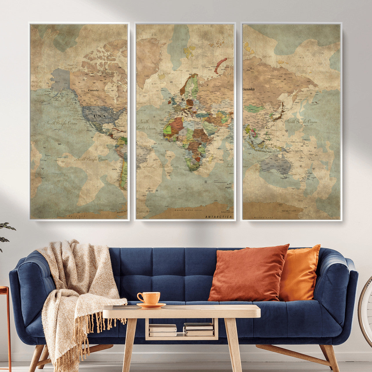 31492148-MGV-CV-36X24 - World Map Wall Art Canvas Print, Modern Decorative Framed Map Artwork Prints for Living Room, Office, Bedroom Wall Decor