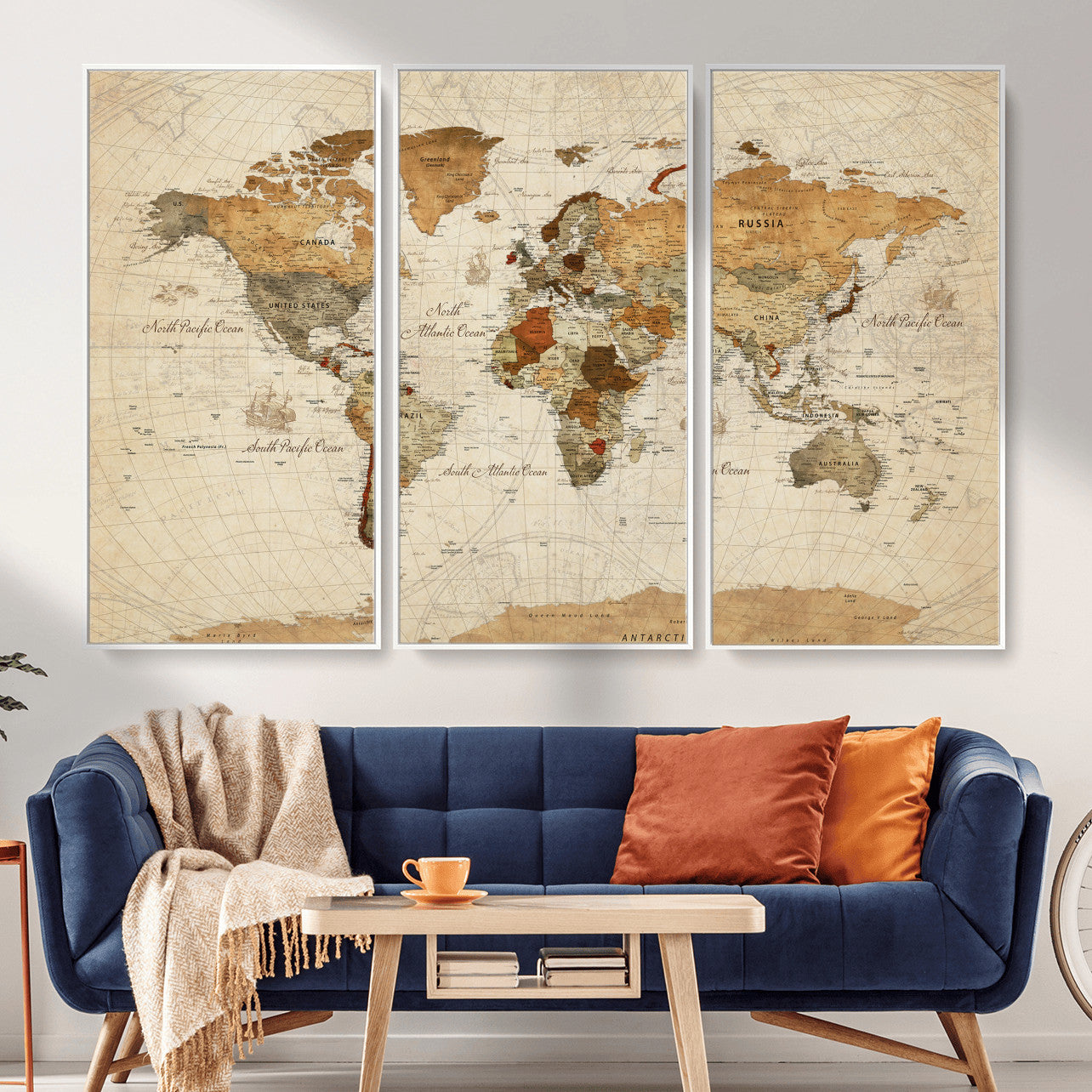 29684537-MGV-CV-36X24 - World Map Wall Art Canvas Print, Modern Decorative Framed Map Artwork Prints for Living Room, Office, Bedroom Wall Decor