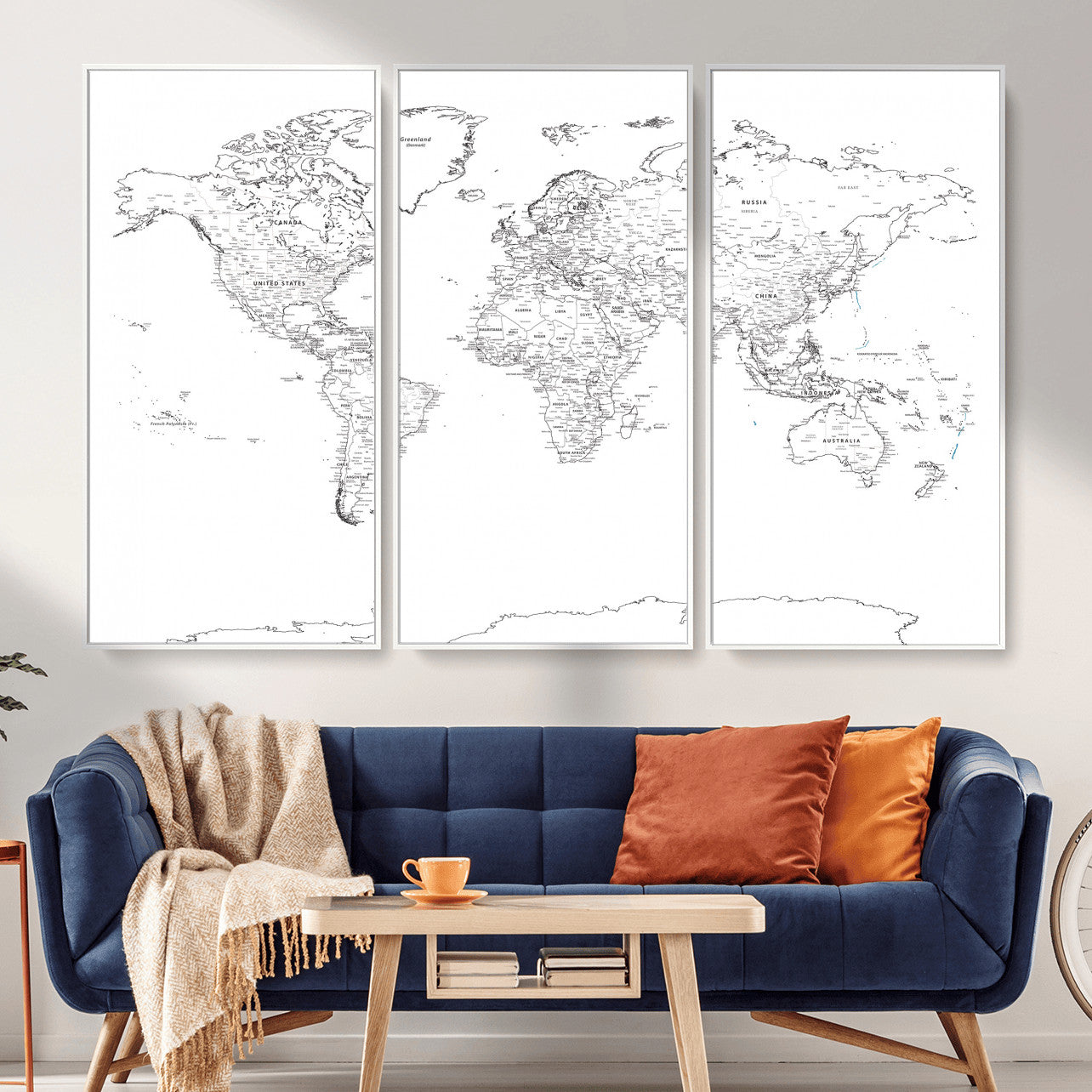 21002736-MGV-CV-36X24 - World Map Wall Art Canvas Print, Modern Decorative Framed Map Artwork Prints for Living Room, Office, Bedroom Wall Decor