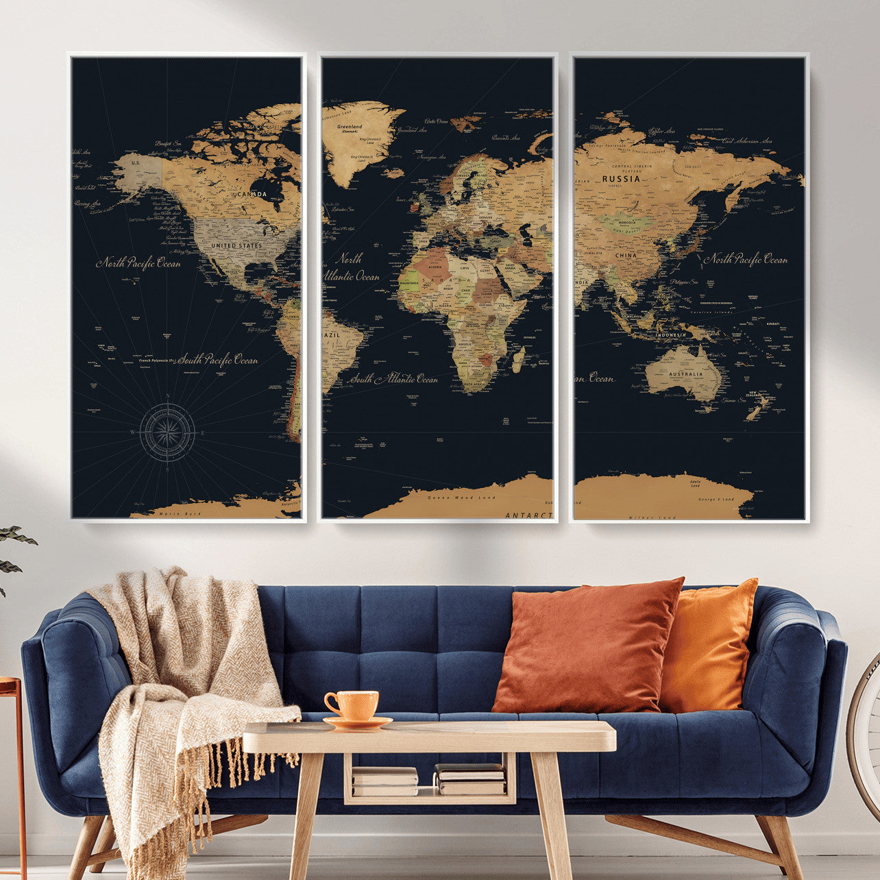 87280374-MGV-CV-36X24 - World Map Wall Art Canvas Print, Modern Decorative Framed Map Artwork Prints for Living Room, Office, Bedroom Wall Decor