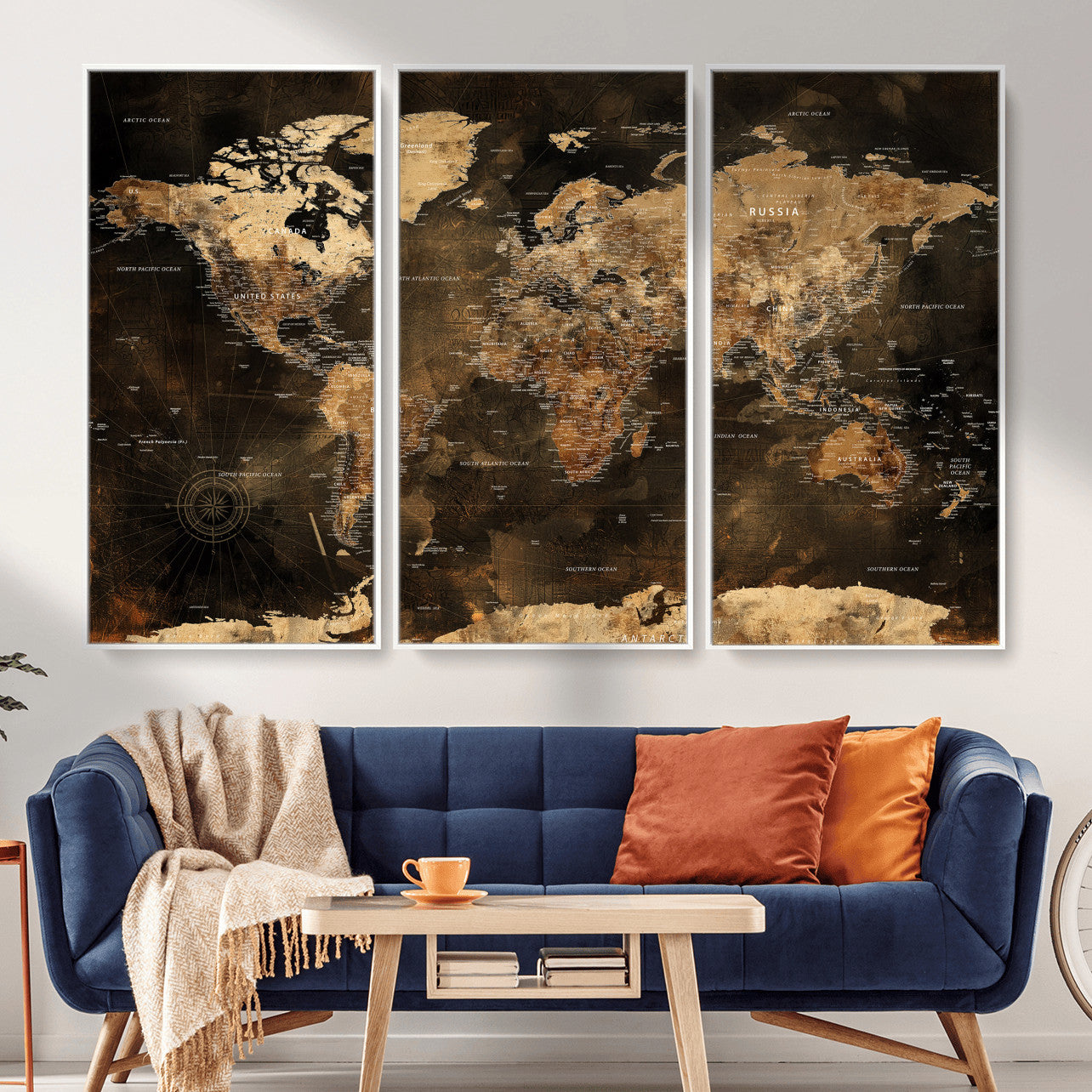 97742922-MGV-CV-36X24 - World Map Wall Art Canvas Print, Modern Decorative Framed Map Artwork Prints for Living Room, Office, Bedroom Wall Decor