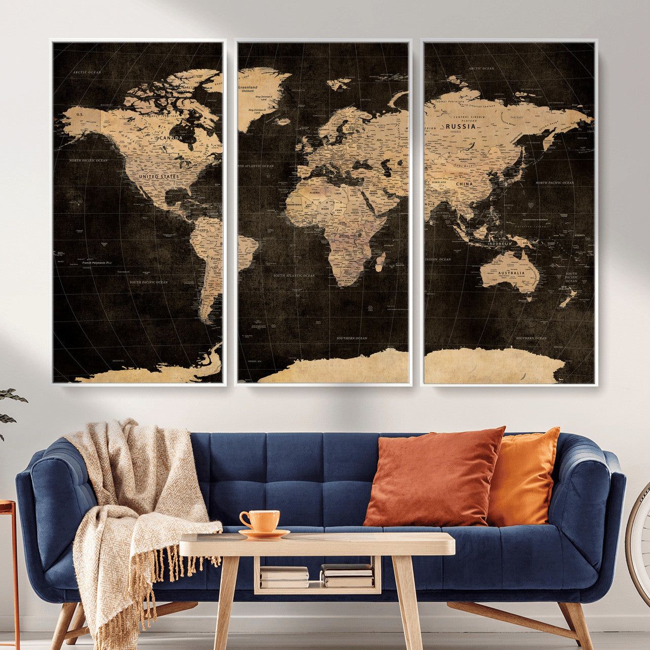 17790470-MGV-CV-36X24 - World Map Wall Art Canvas Print, Modern Decorative Framed Map Artwork Prints for Living Room, Office, Bedroom Wall Decor