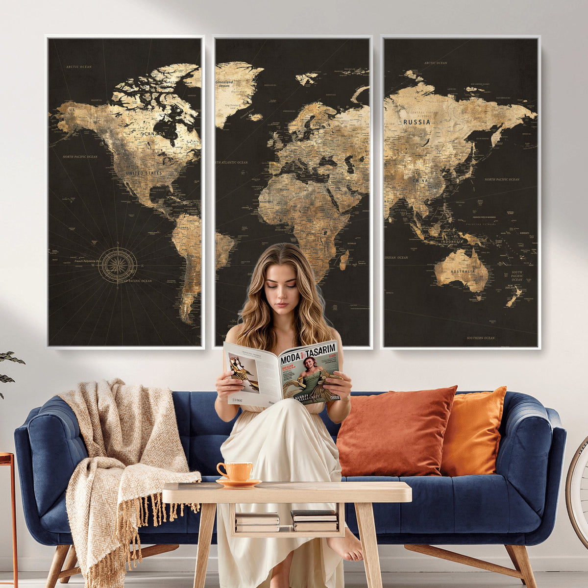 70985630-MGV-CV-36X24 - Framed World Map with Pin Canvas Print – Detailed World Map