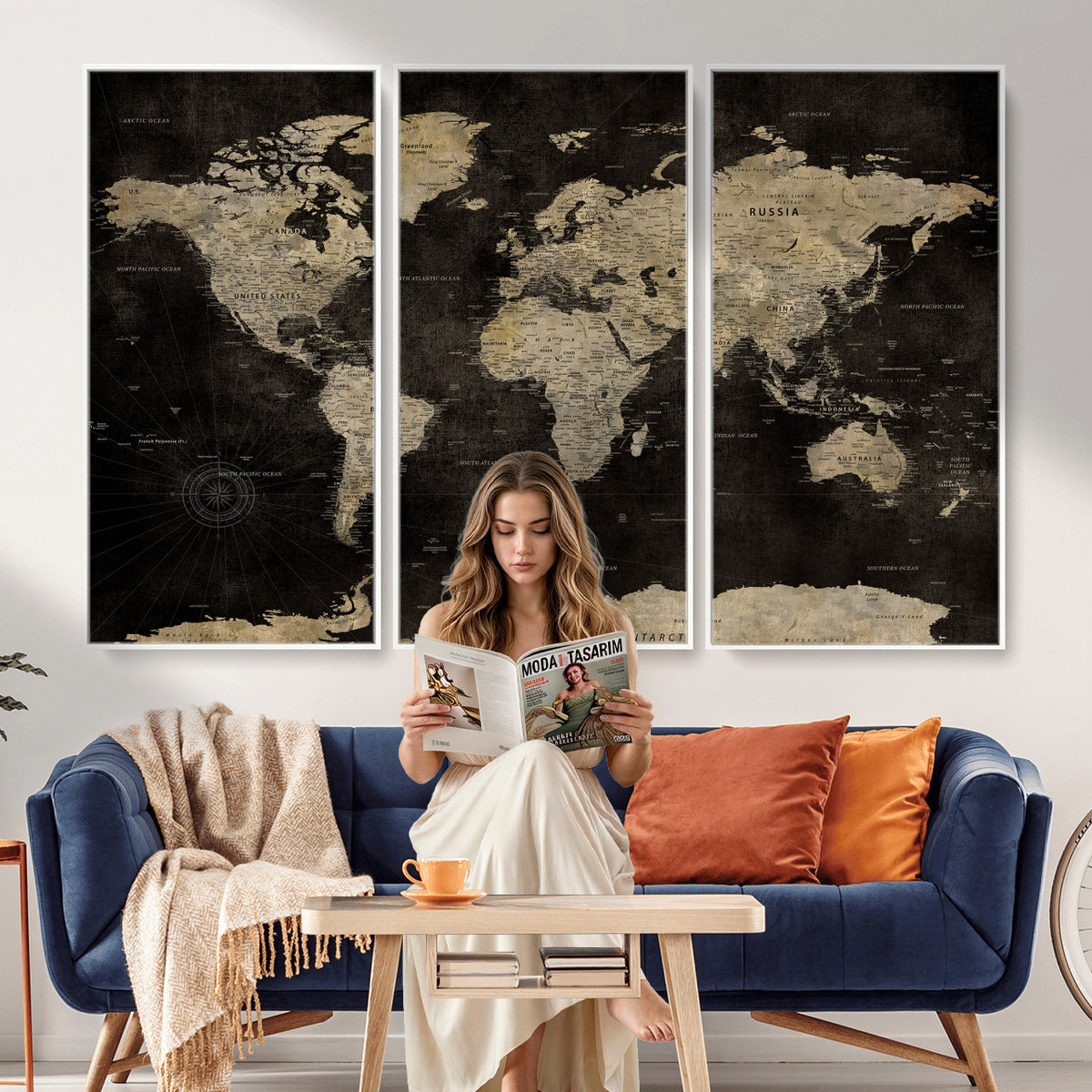 60653880-MGV-CV-36X24 - Push Pin World Map Canvas Wall Art Print, Interactive Travel