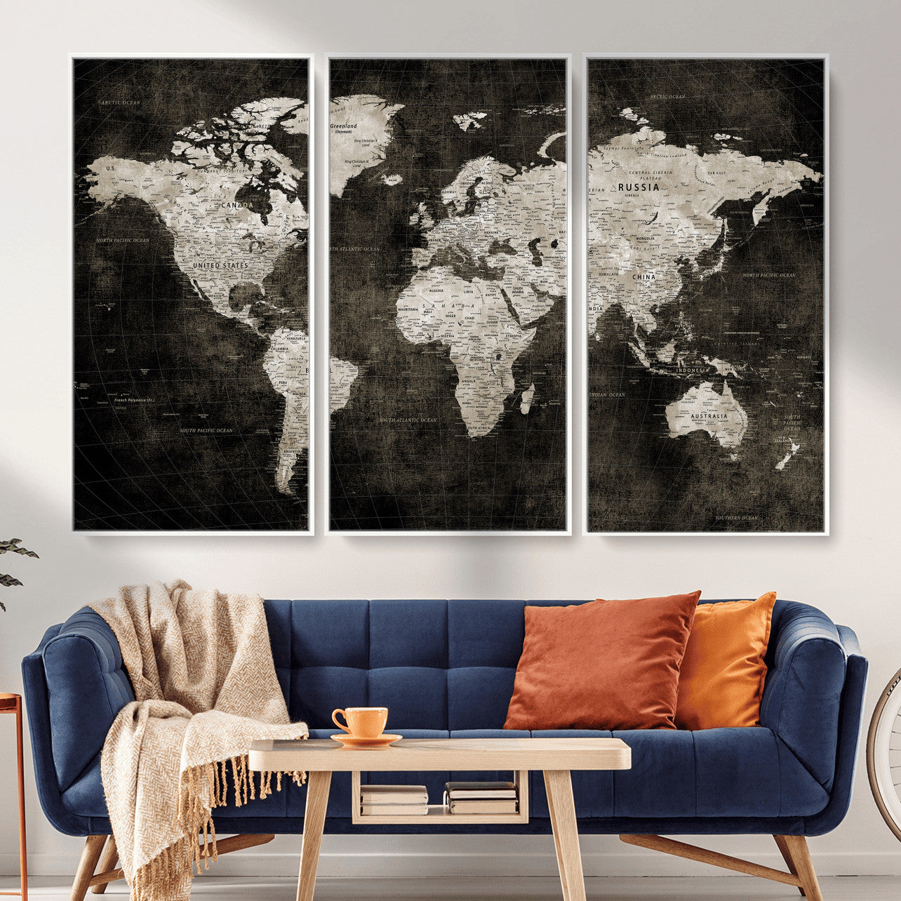 94581666-MGV-CV-36X24 - World Map Wall Art Canvas Print, Modern Decorative Framed Map Artwork Prints for Living Room, Office, Bedroom Wall Decor