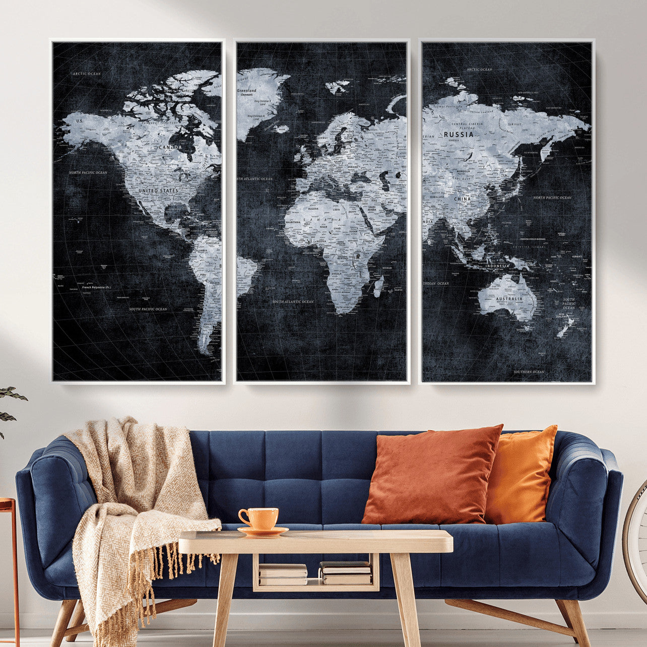 86893704-MGV-CV-36X24 - World Map Wall Art Canvas Print, Modern Decorative Framed Map Artwork Prints for Living Room, Office, Bedroom Wall Decor