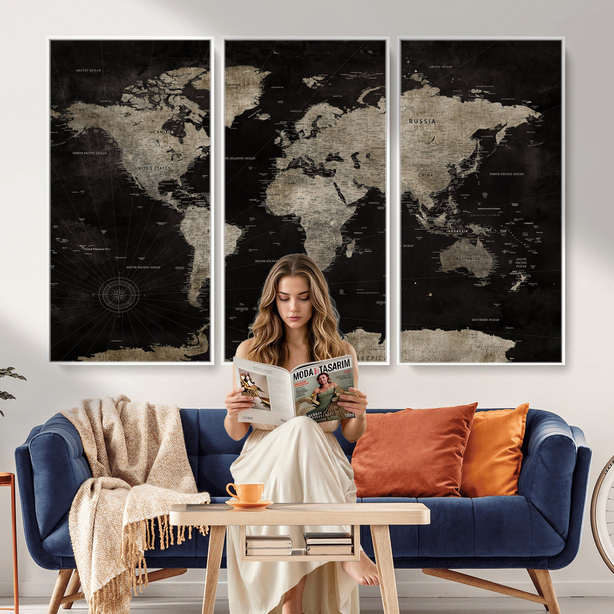 56225956-MGV-CV-36X24 - Detailed World Map Wall Art Print - Large Framed World Map