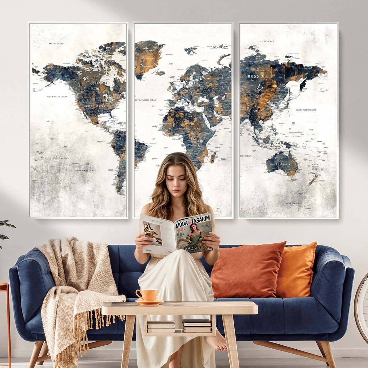 52451147-MGV-CV-36X24 - World Map Wall Art Canvas Print for Office Wall Decor