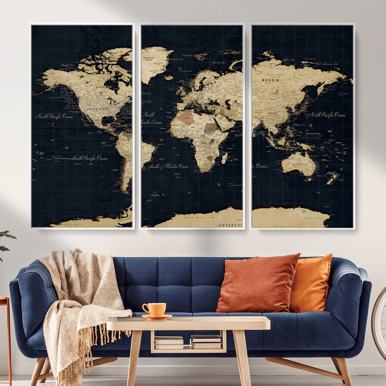 45063434-MGV-CV-36X24 - World Map Wall Art Canvas Print, Modern Decorative Framed Map Artwork Prints for Living Room, Office, Bedroom Wall Decor