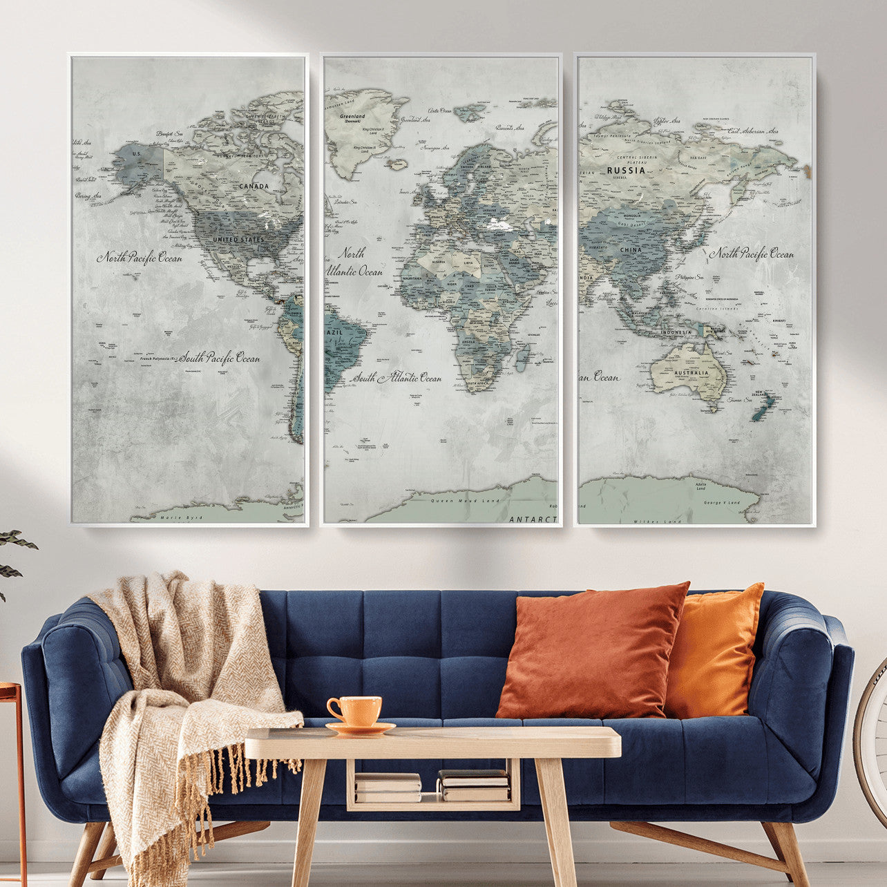 91132939-MGV-CV-36X24 - World Map Wall Art Canvas Print, Modern Decorative Framed Map Artwork Prints for Living Room, Office, Bedroom Wall Decor