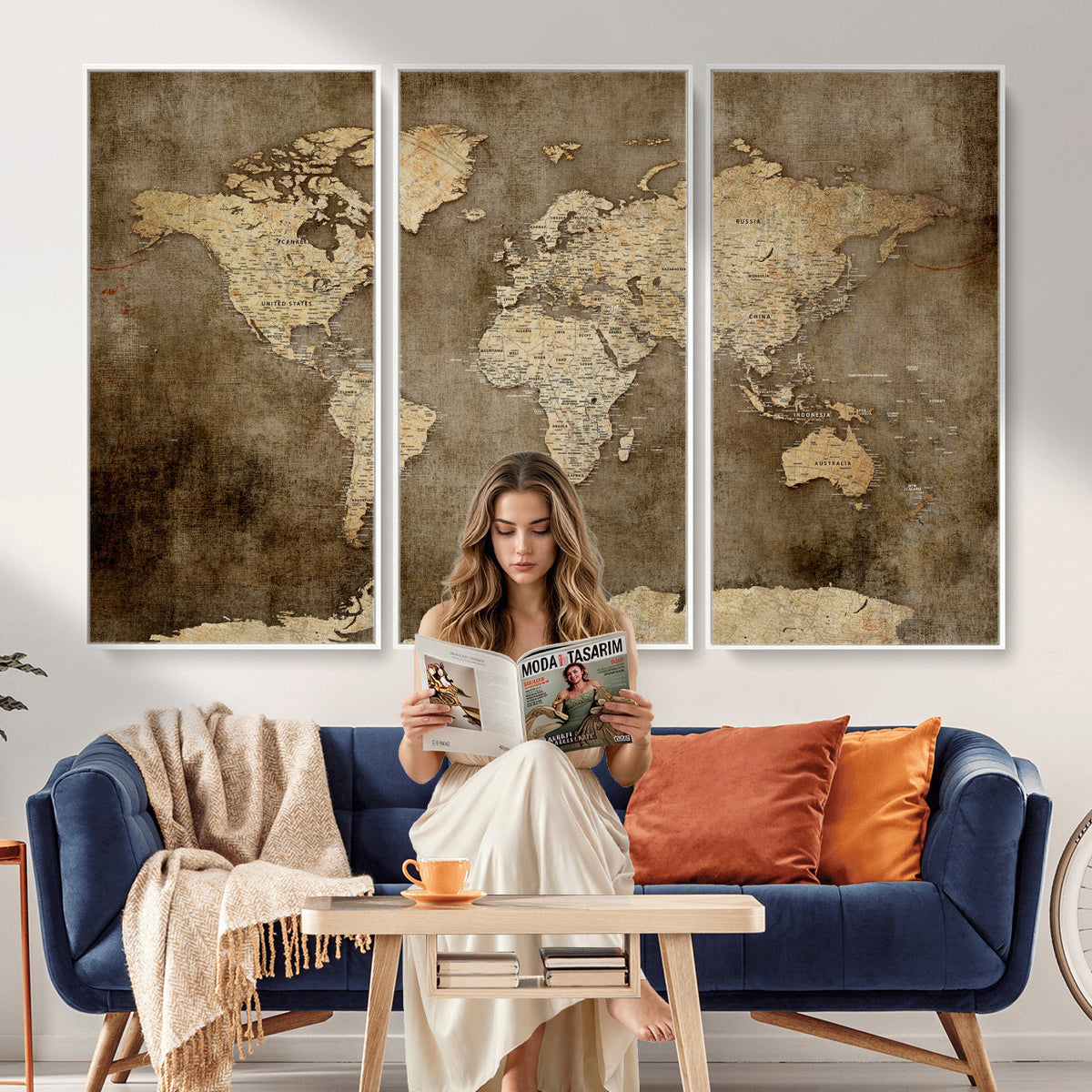 35847542-MGV-CV-36X24 - Dark Vintage World Map Canvas Wall Art Print, Antique Map