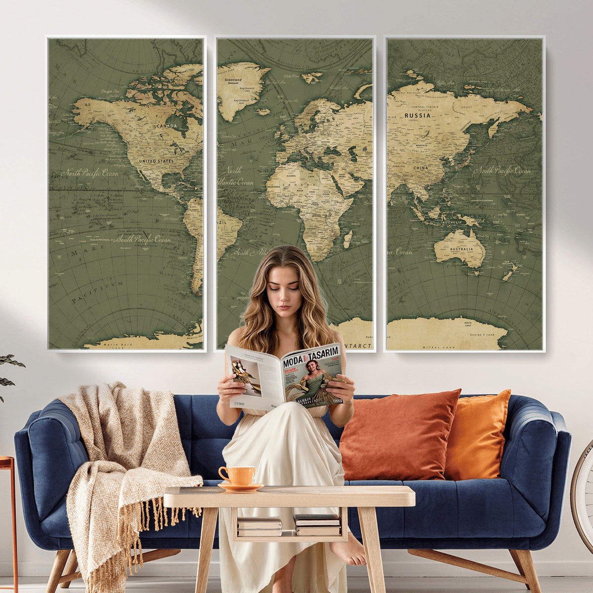 75846040-MGV-CV-36X24 - Large World Map Canvas Wall Art Print for Study Room Decor -