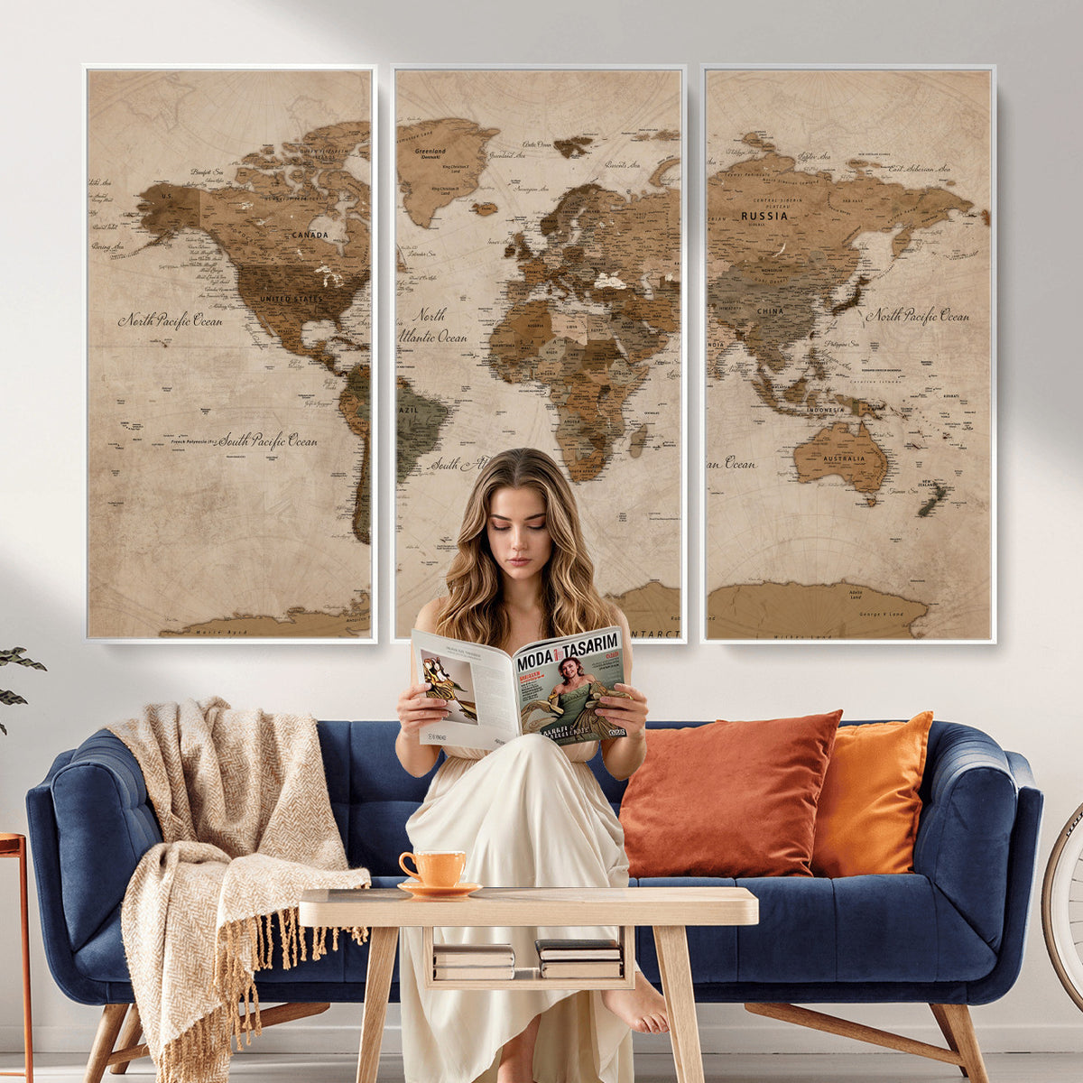 40064188-MGV-CV-36X24 - World Map Wall Art Canvas Print, Modern Decorative Framed Map Artwork Prints for Living Room, Office, Bedroom Wall Decor