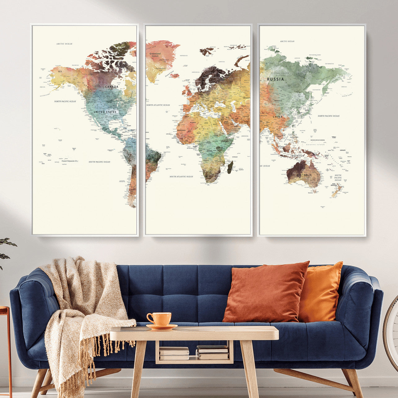 64206059-MGV-CV-36X24 - World Map Wall Art Canvas Print, Modern Decorative Framed Map Artwork Prints for Living Room, Office, Bedroom Wall Decor