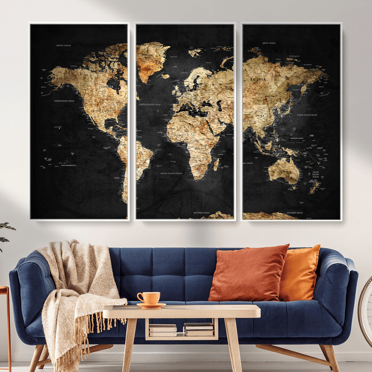 23568589-MGV-CV-36X24 - World Map Wall Art Canvas Print, Modern Decorative Framed Map Artwork Prints for Living Room, Office, Bedroom Wall Decor