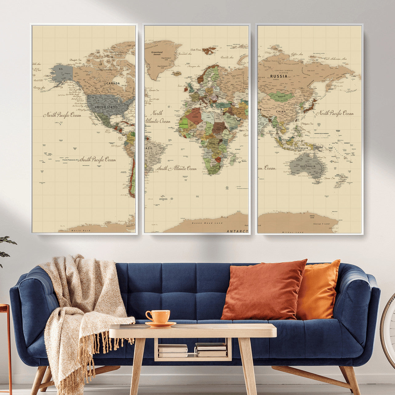 31407854-MGV-CV-36X24 - World Map Wall Art Canvas Print, Modern Decorative Framed Map Artwork Prints for Living Room, Office, Bedroom Wall Decor
