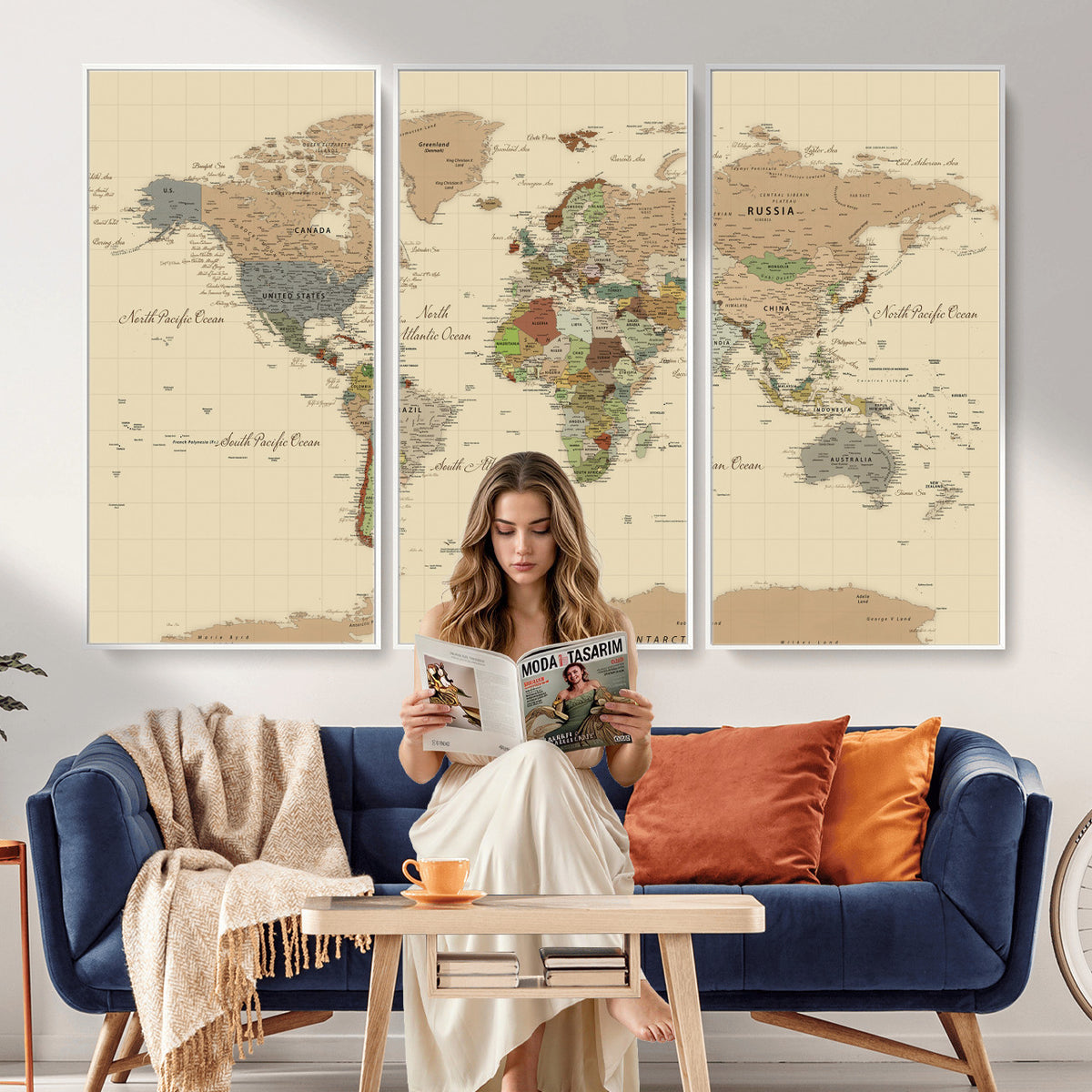 31407854-MGV-CV-36X24 - World Map Wall Art Canvas Print, Modern Decorative Framed Map Artwork Prints for Living Room, Office, Bedroom Wall Decor