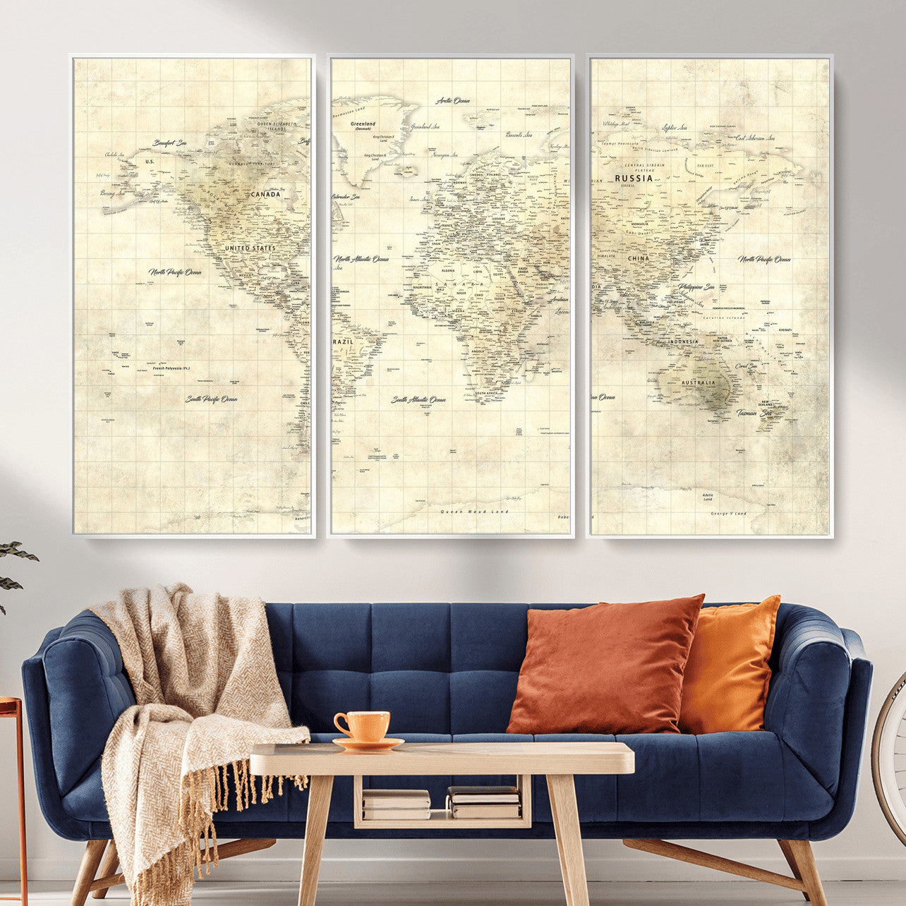 17101439-MGV-CV-36X24 - World Map Wall Art Canvas Print, Modern Decorative Framed Map Artwork Prints for Living Room, Office, Bedroom Wall Decor