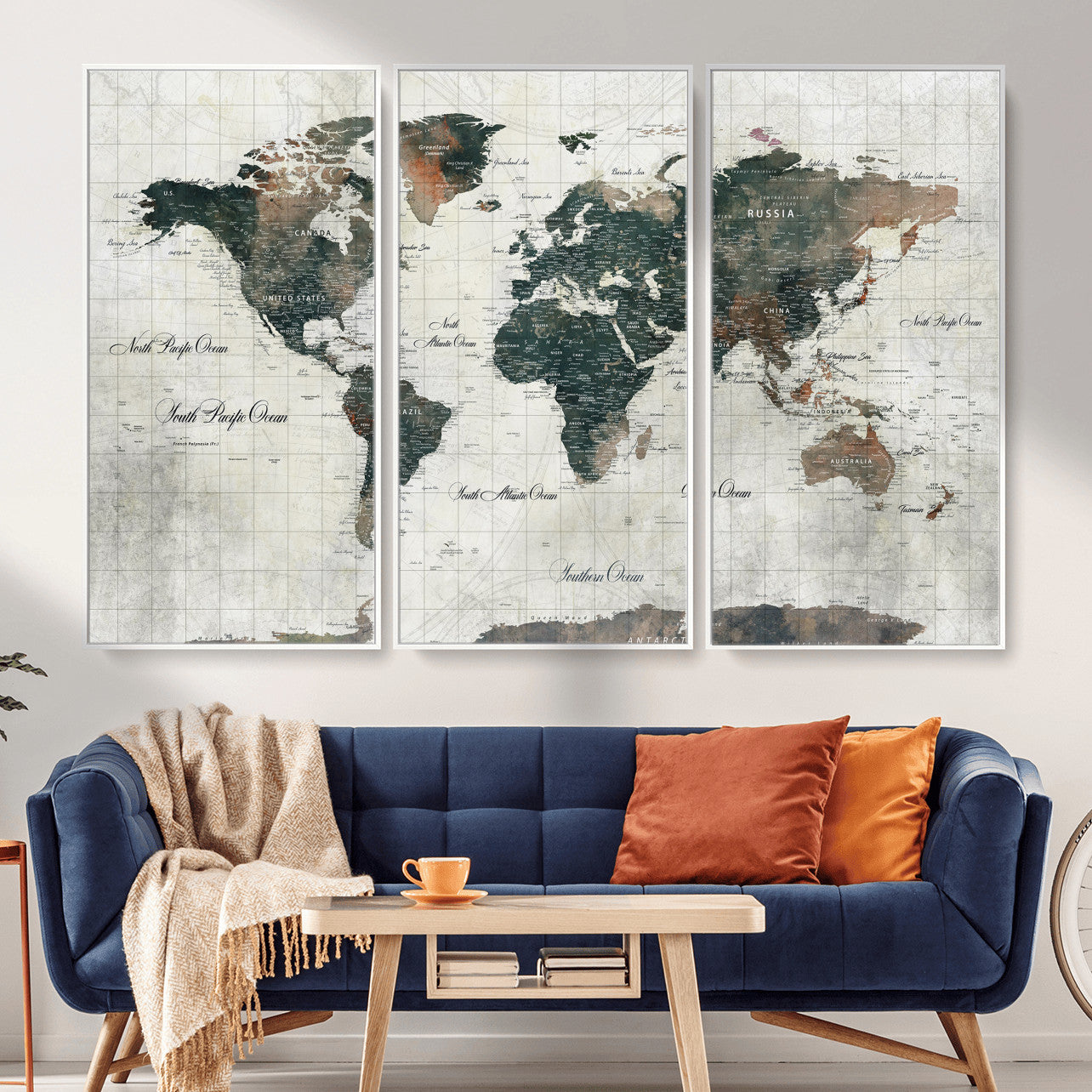 91179593-MGV-CV-36X24 - World Map Wall Art Canvas Print, Modern Decorative Framed Map Artwork Prints for Living Room, Office, Bedroom Wall Decor