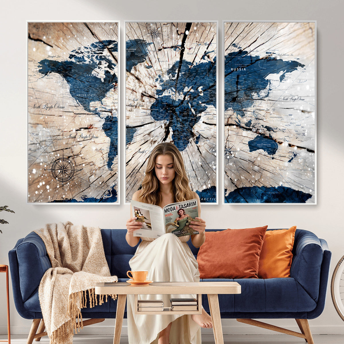 19478704-MGV-CV-36X24 - World Map Wall Art Canvas Print, Modern Decorative Framed Map Artwork Prints for Living Room, Office, Bedroom Wall Decor