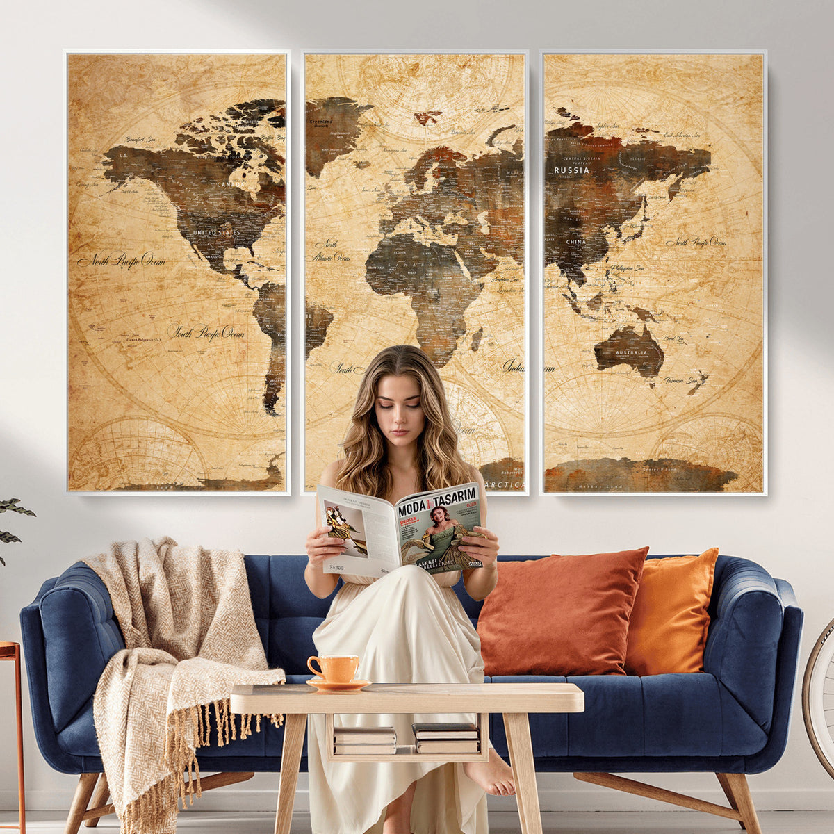63156625-MGV-CV-36X24 - World Map Wall Art Canvas Print, Modern Decorative Framed Map Artwork Prints for Living Room, Office, Bedroom Wall Decor