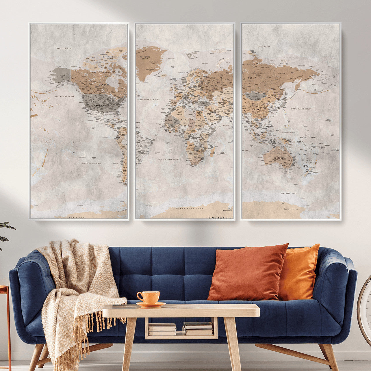 34051638-MGV-CV-36X24 - World Map Wall Art Canvas Print, Modern Decorative Framed Map Artwork Prints for Living Room, Office, Bedroom Wall Decor