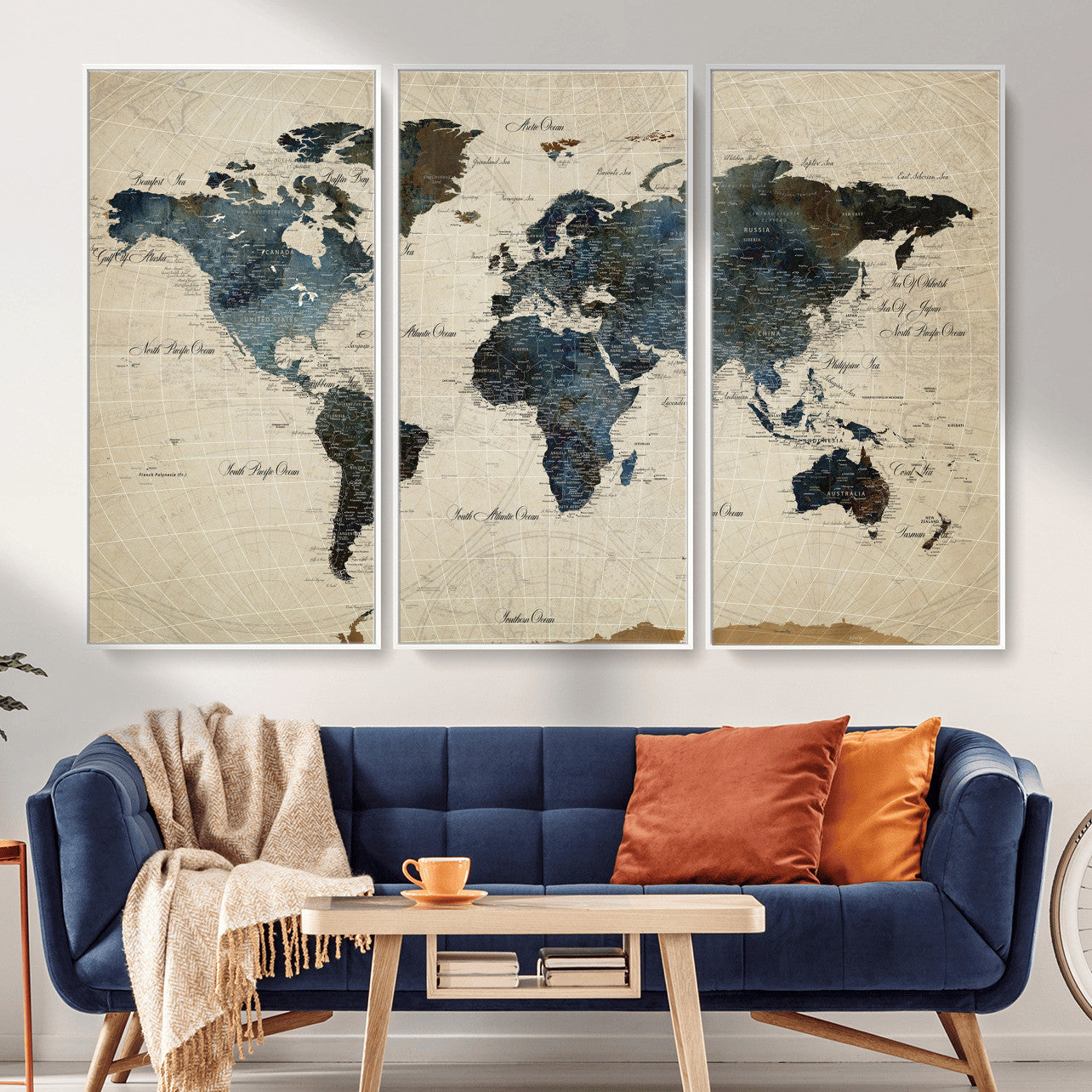 72927803-MGV-CV-36X24 - World Map Wall Art Canvas Print, Modern Decorative Framed Map Artwork Prints for Living Room, Office, Bedroom Wall Decor