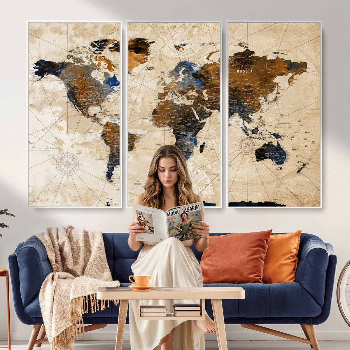 15727090-MGV-CV-36X24 - World Map Wall Art Canvas Print, Modern Decorative Framed Map Artwork Prints for Living Room, Office, Bedroom Wall Decor