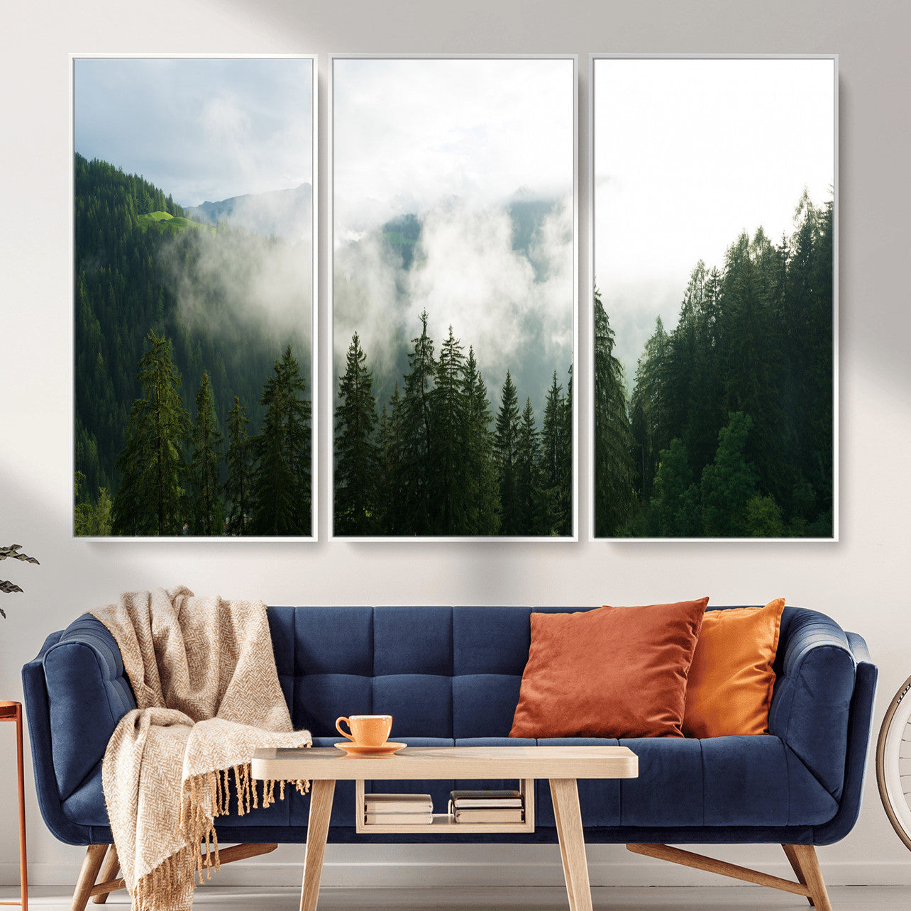 67174129-MGV-CV-36X24 - Misty Mountain Forest Canvas Print, Foggy Pine Trees Nature Wall Art, Framed Canvas Ready to Hang