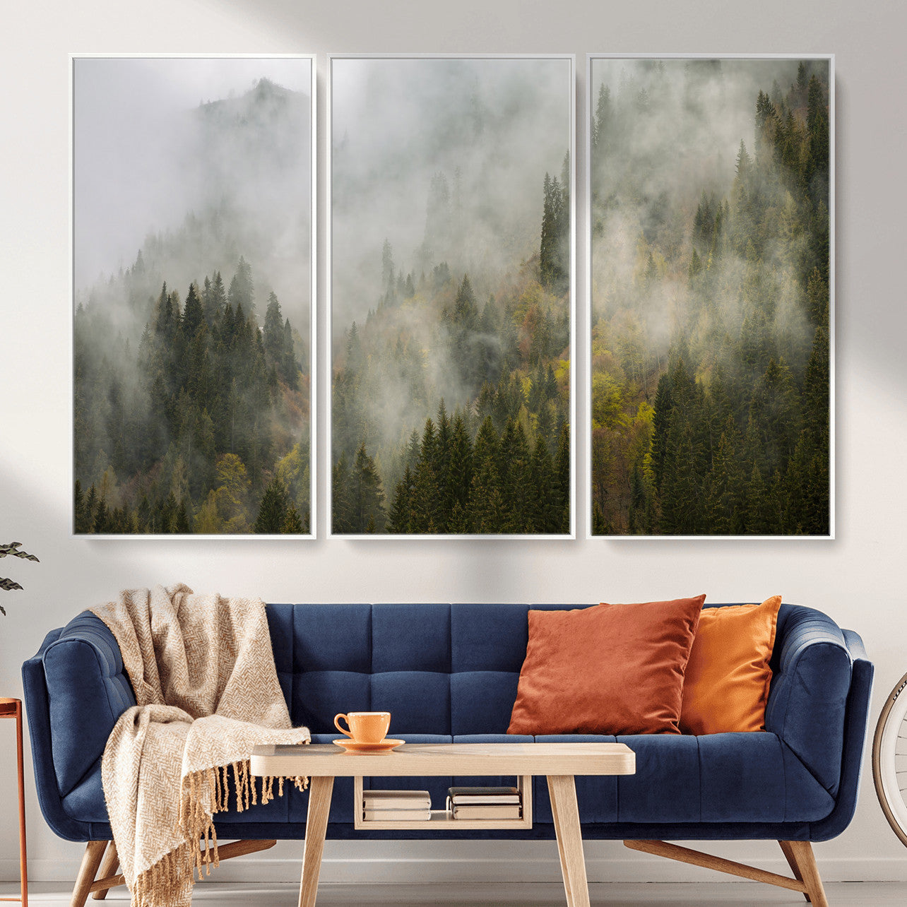 31152954-MGV-CV-36X24 - Misty Mountain Forest Canvas Print, Foggy Pine Trees Nature Wall Art, Framed Canvas Ready to Hang