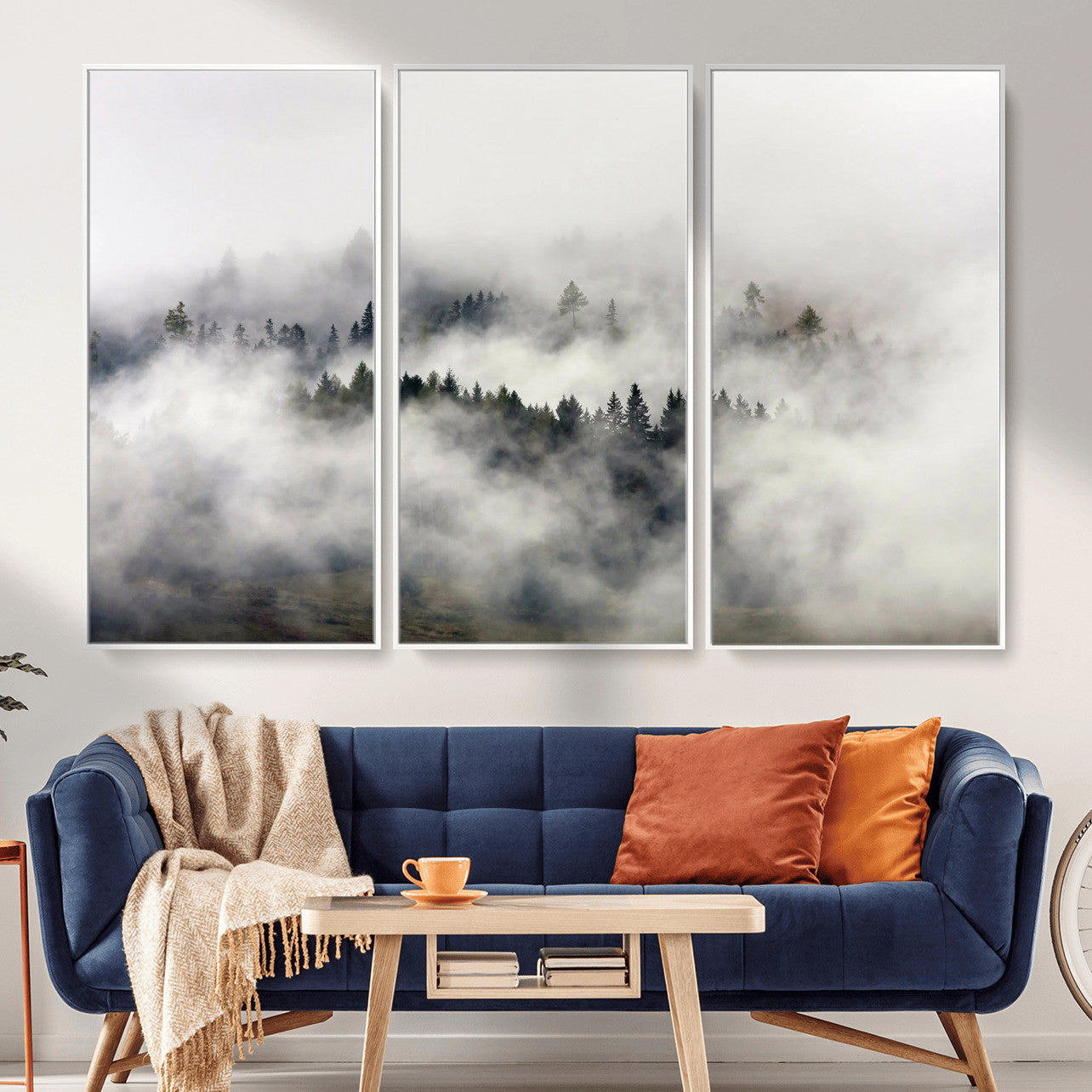 63235457-MGV-CV-36X24 - Foggy Forest Wall Art Canvas Print, Misty Pine Tree Landscape Wall Art Print, Framed Wall Art Ready to Hang