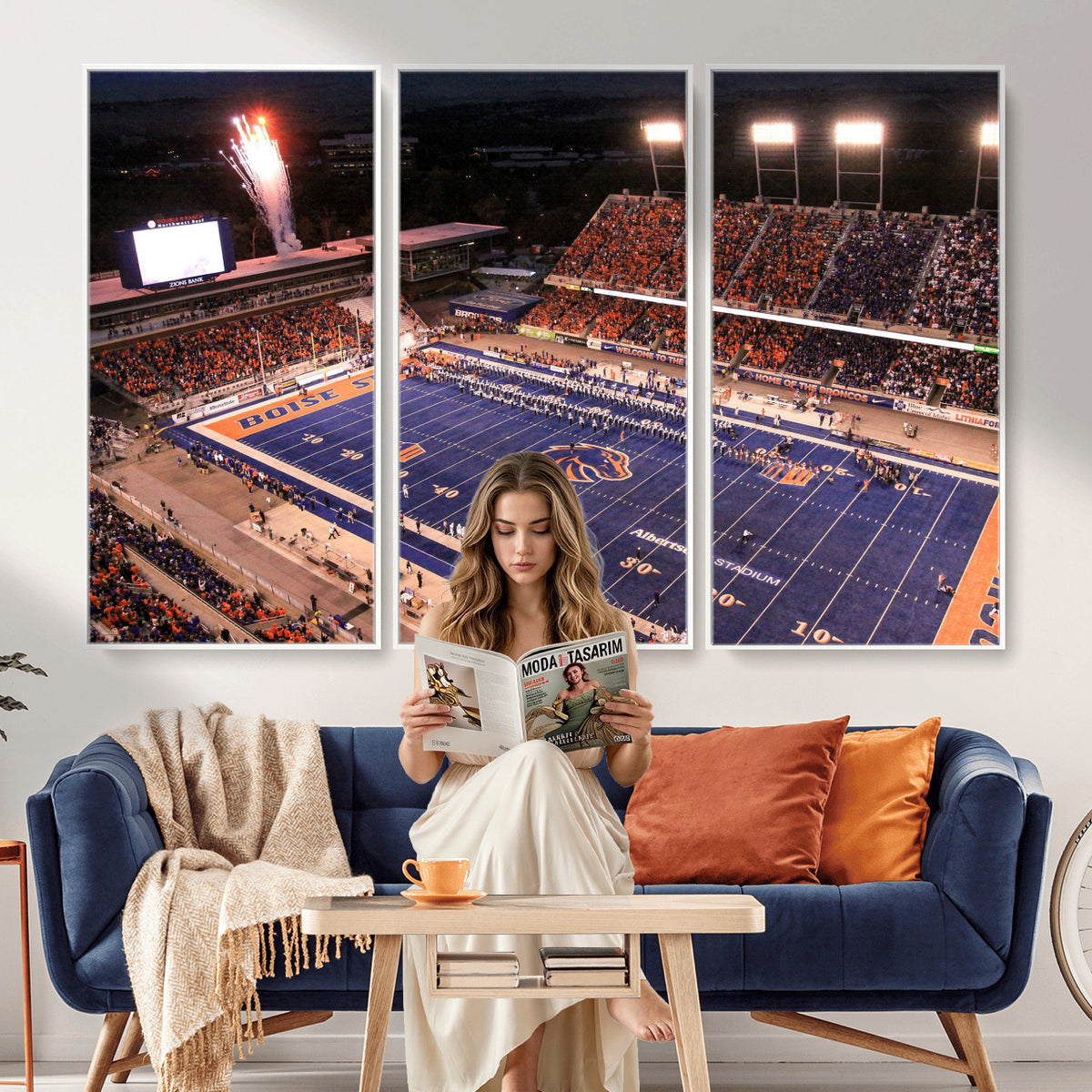 58849575-MGV-CV-36X24 - Boise State Stadium Large Wall Art Canvas Print for Living Room and Game Room Decor