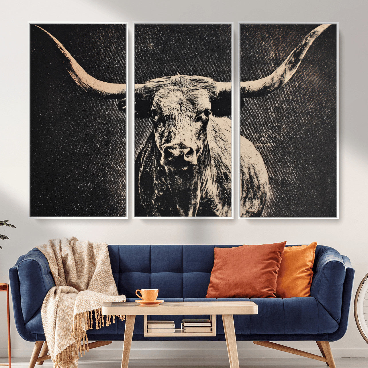 27394218-MGV-CV-36X24 - Vintage Texas Longhorn Bull Wall Art Canvas Print, Cow Portrait Photography Print, Framed Wall Art Ready to Hang